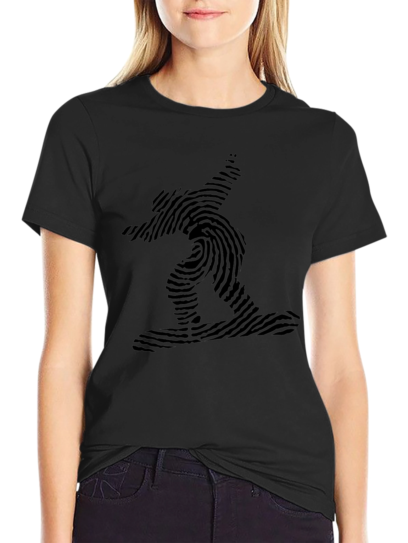 Fingerprint Snowboarder Black T-Shirt