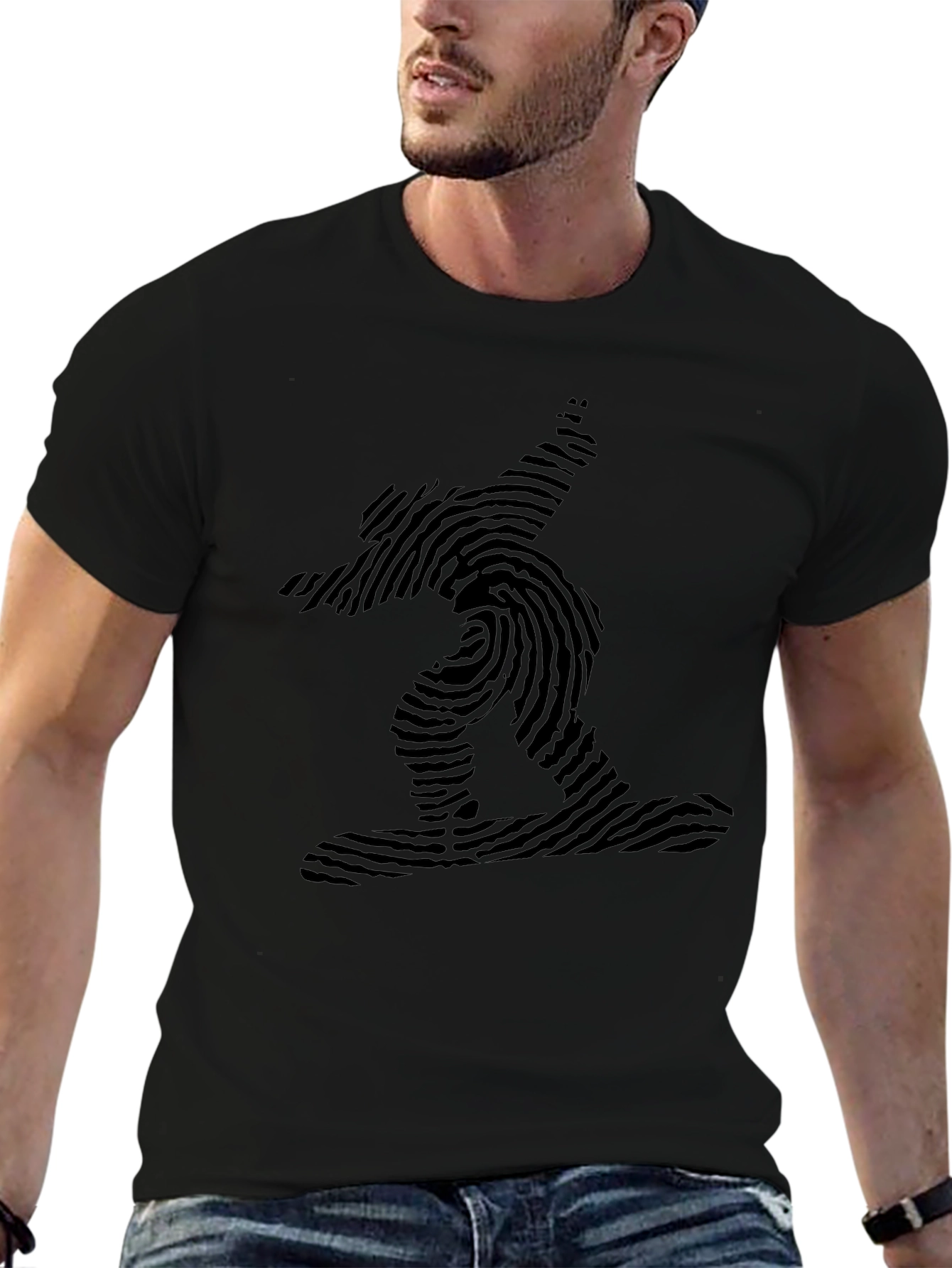 Fingerprint Snowboarder Black T-Shirt