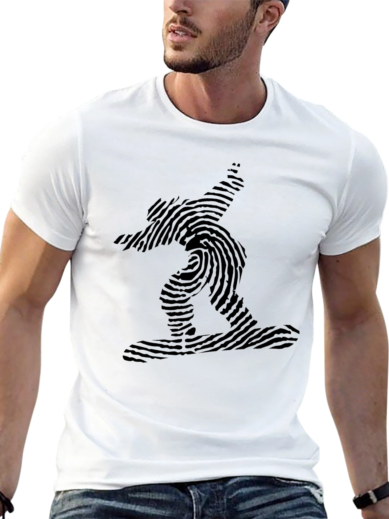 Fingerprint Snowboarder Black T-Shirt