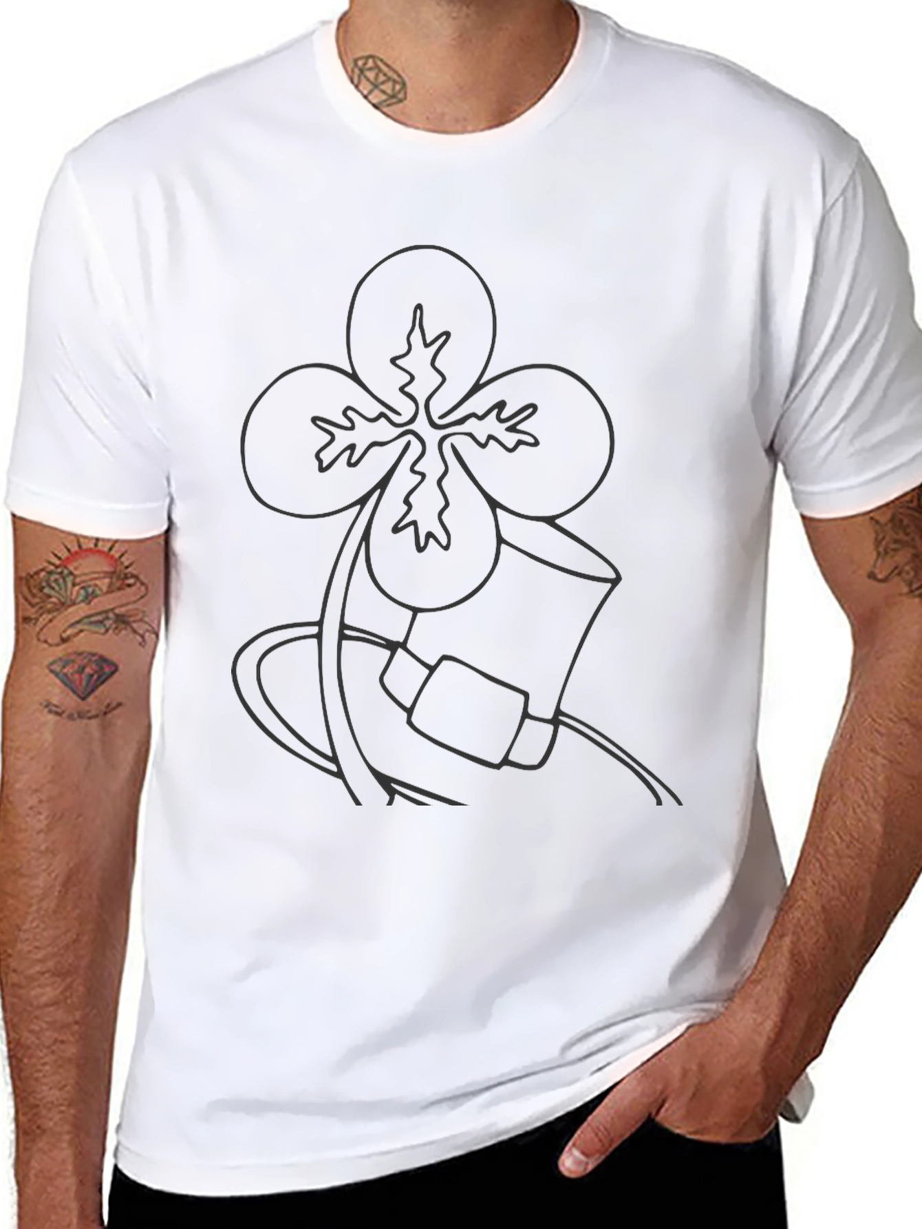 Mens Black T-Shirt with Shamrock and Hat Graphic