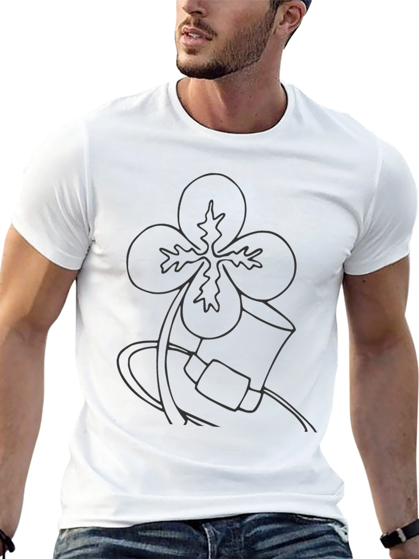 Mens Black T-Shirt with Shamrock and Hat Graphic