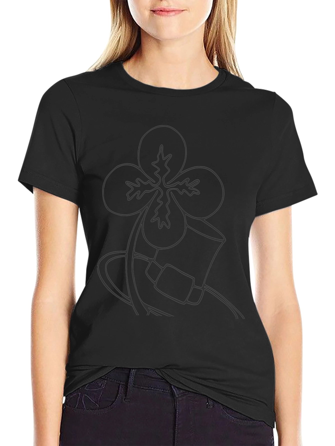 Mens Black T-Shirt with Shamrock and Hat Graphic