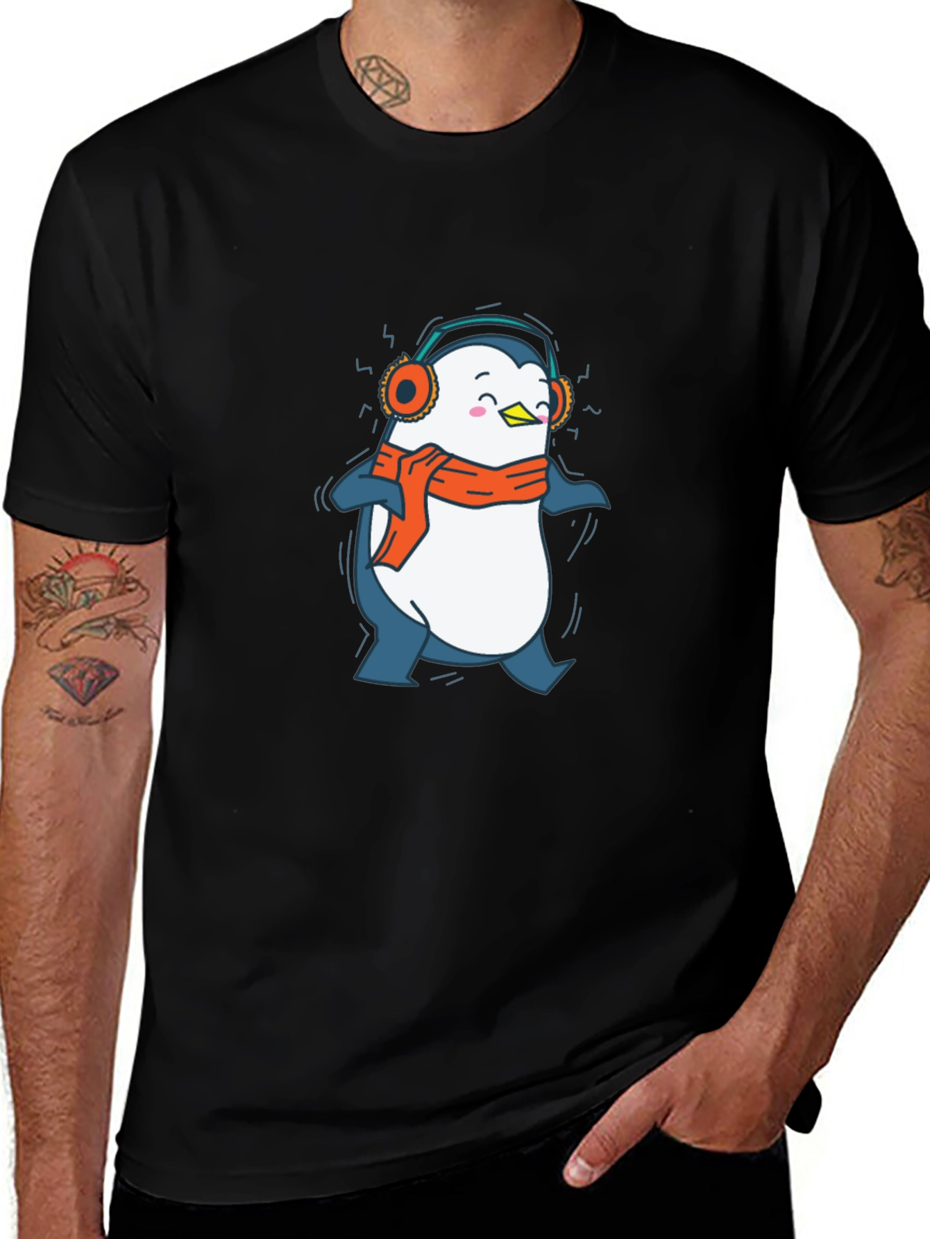 Penguin Headphones Graphic Tee - Black