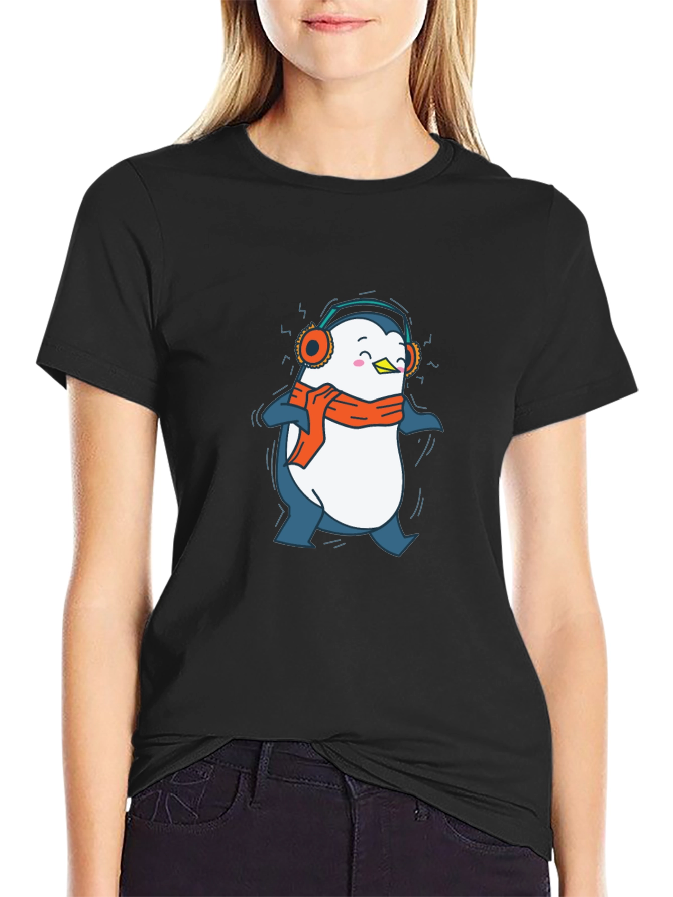 Penguin Headphones Graphic Tee - Black