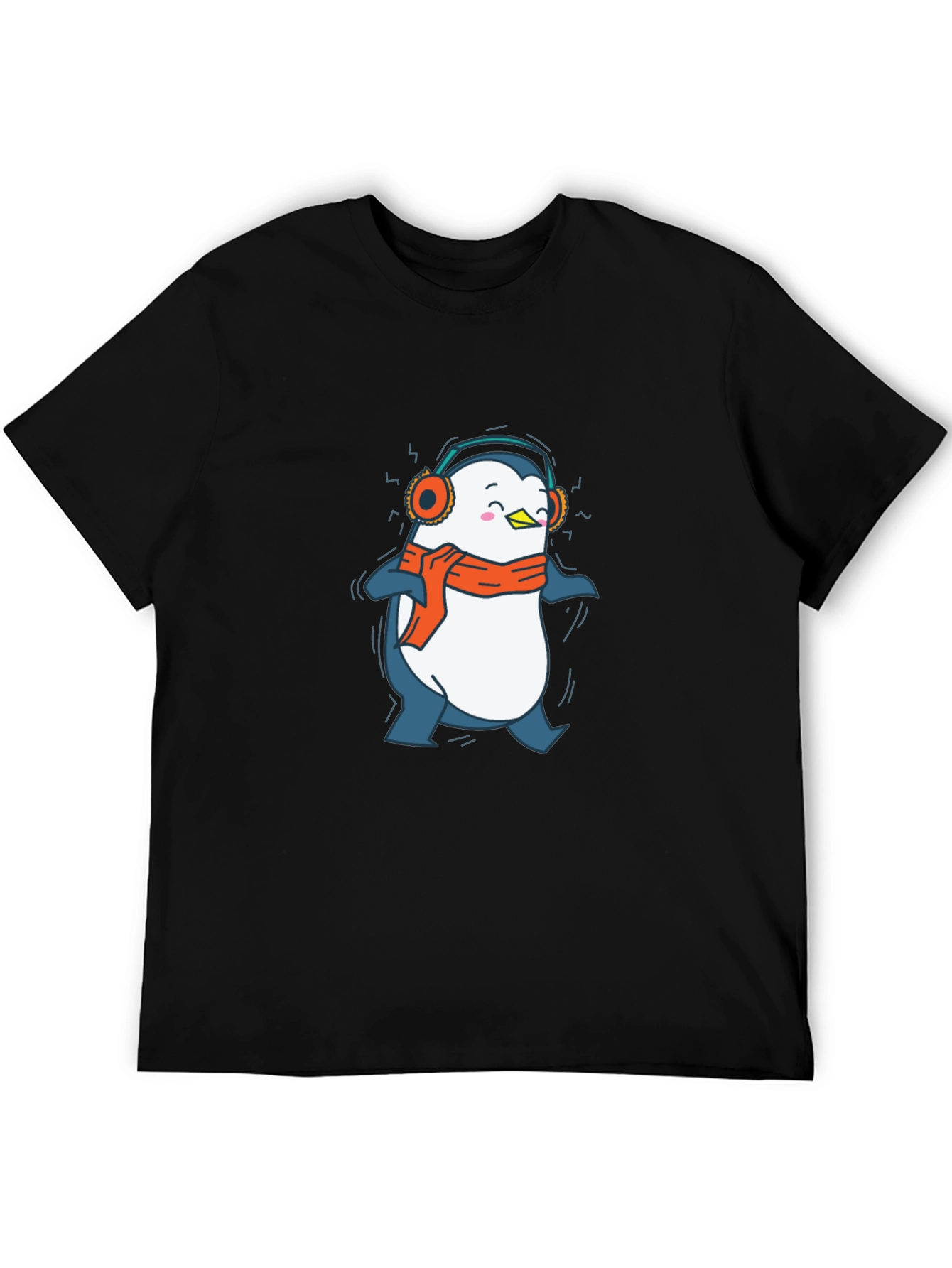 Penguin Headphones Graphic Tee - Black