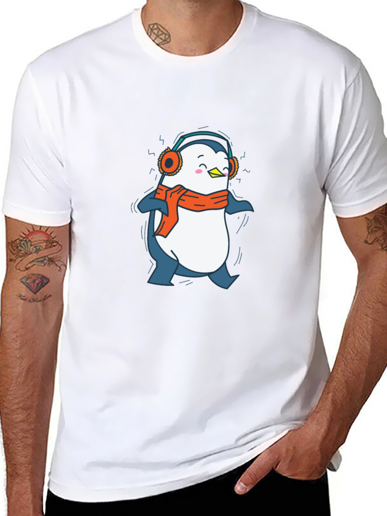 Penguin Headphones Graphic Tee - Black