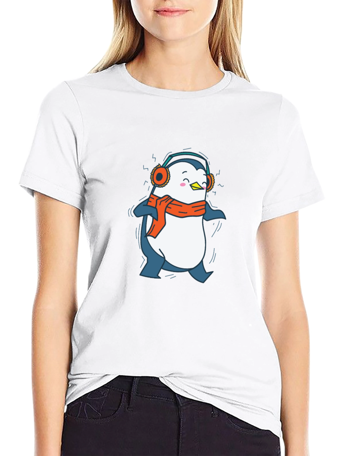 Penguin Headphones Graphic Tee - Black