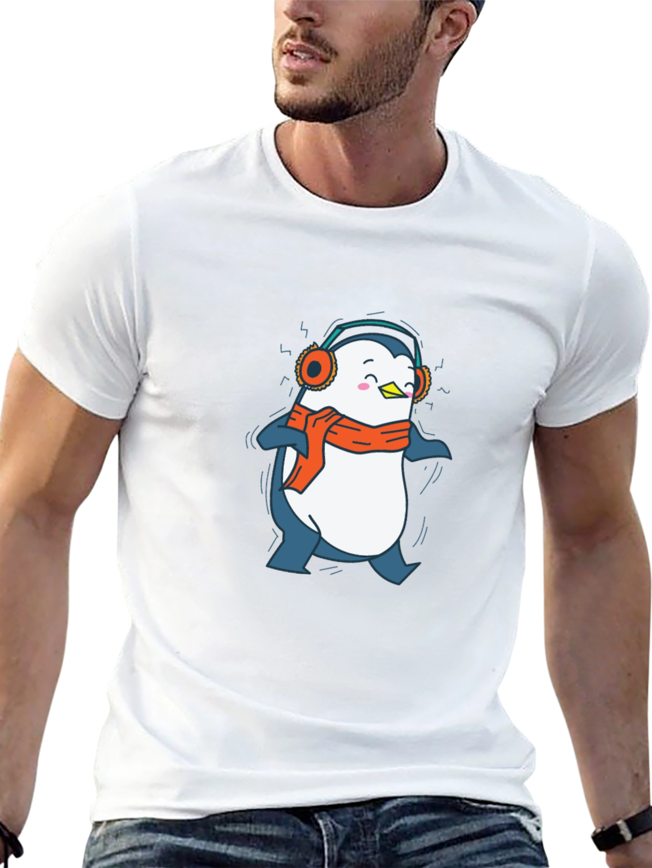 Penguin Headphones Graphic Tee - Black