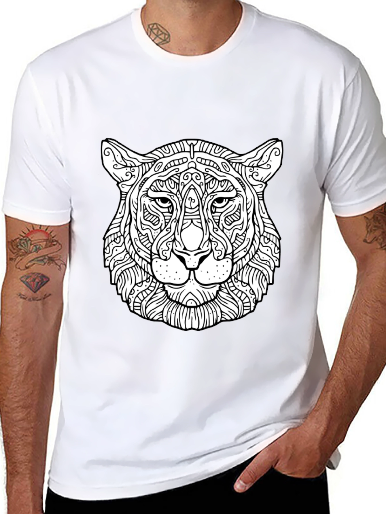Abstract Tiger Head Graphic Black T-Shirt