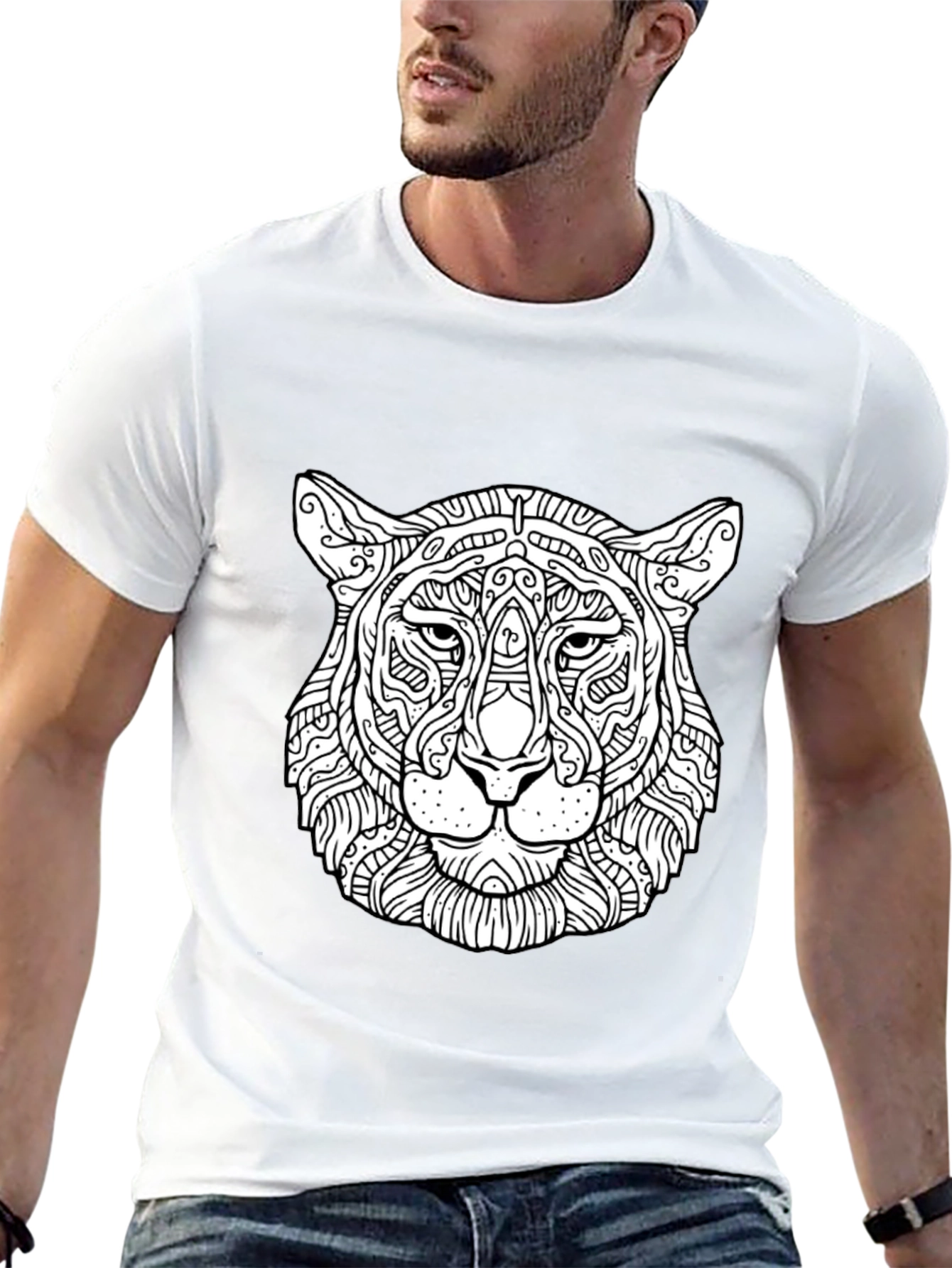 Abstract Tiger Head Graphic Black T-Shirt