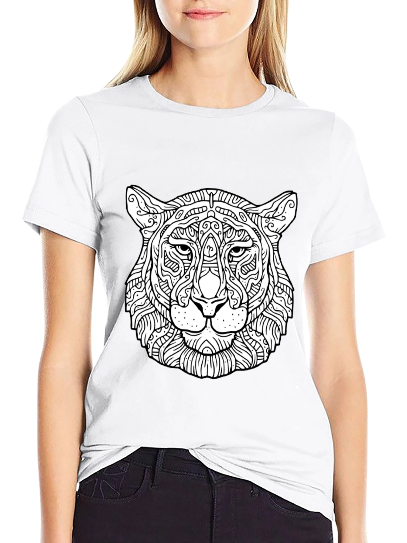 Abstract Tiger Head Graphic Black T-Shirt