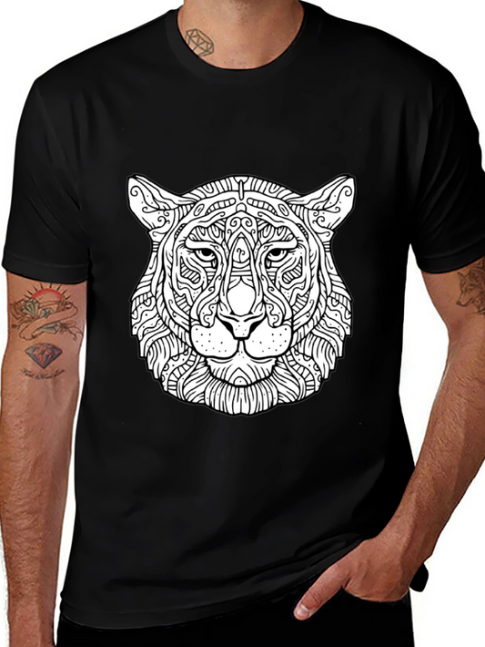 Abstract Tiger Head Graphic Black T-Shirt