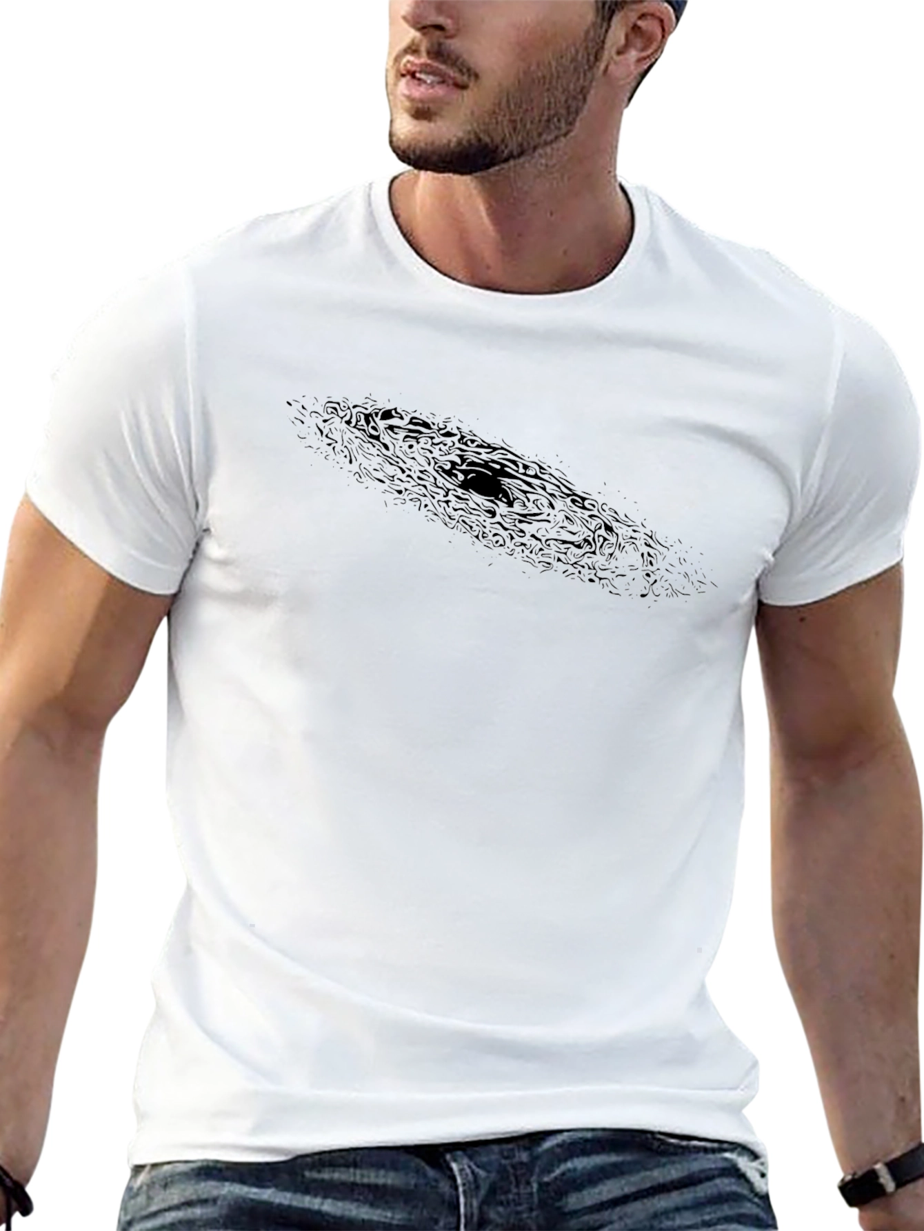 Mens Black Graphic Tee - Spiral Galaxy Design