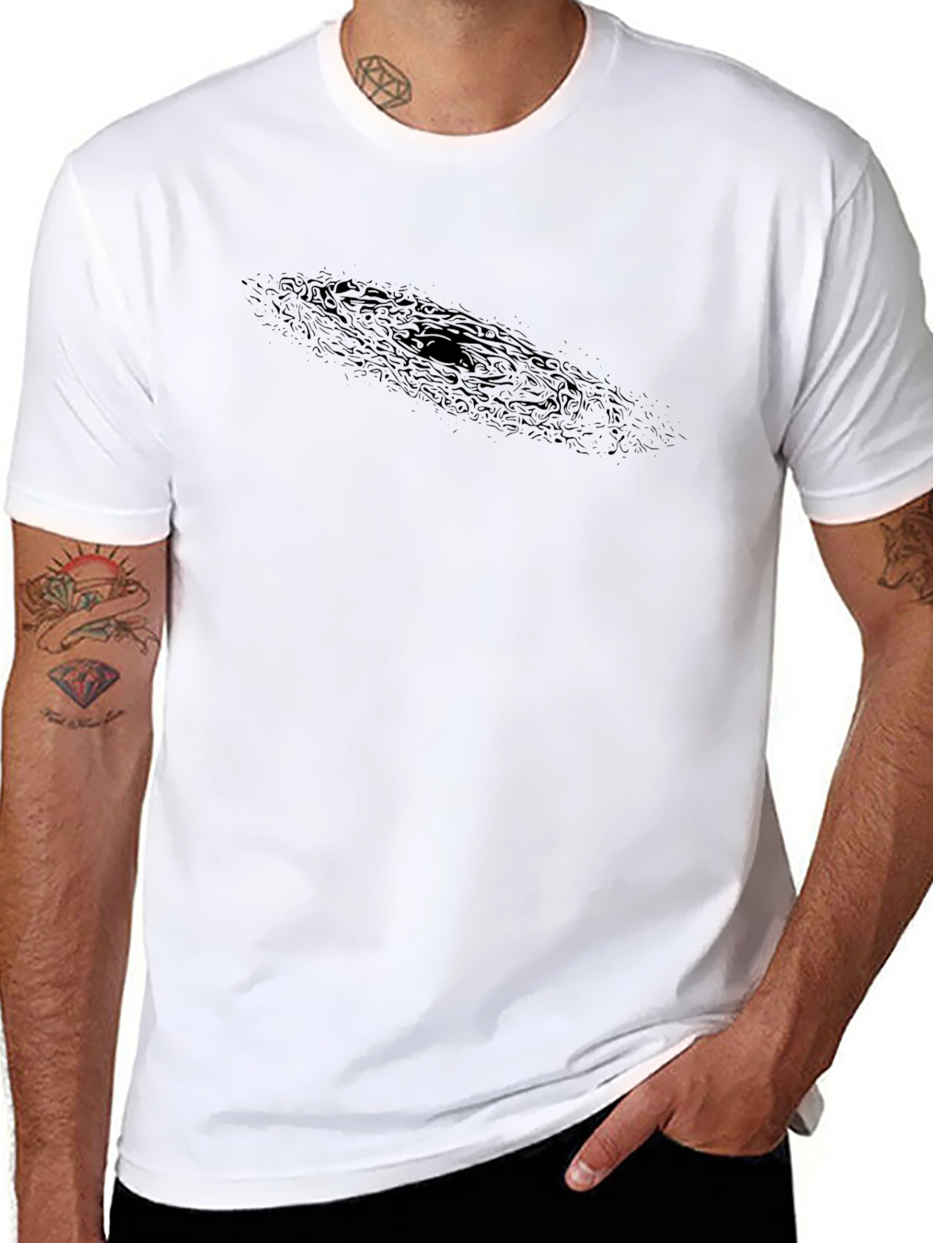 Mens Black Graphic Tee - Spiral Galaxy Design
