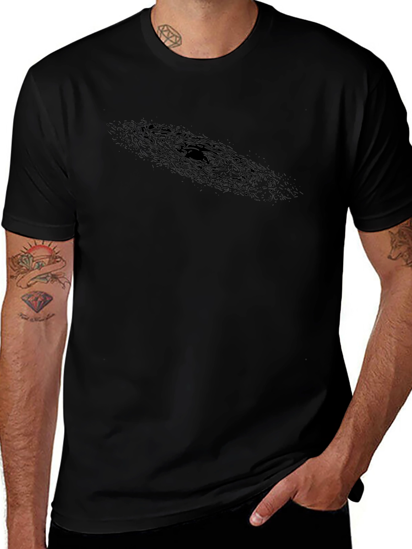 Mens Black Graphic Tee - Spiral Galaxy Design