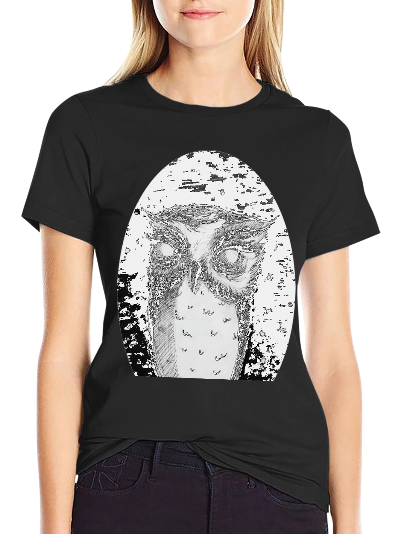 Owl Graphic Tee - Unique Hand Drawn Design