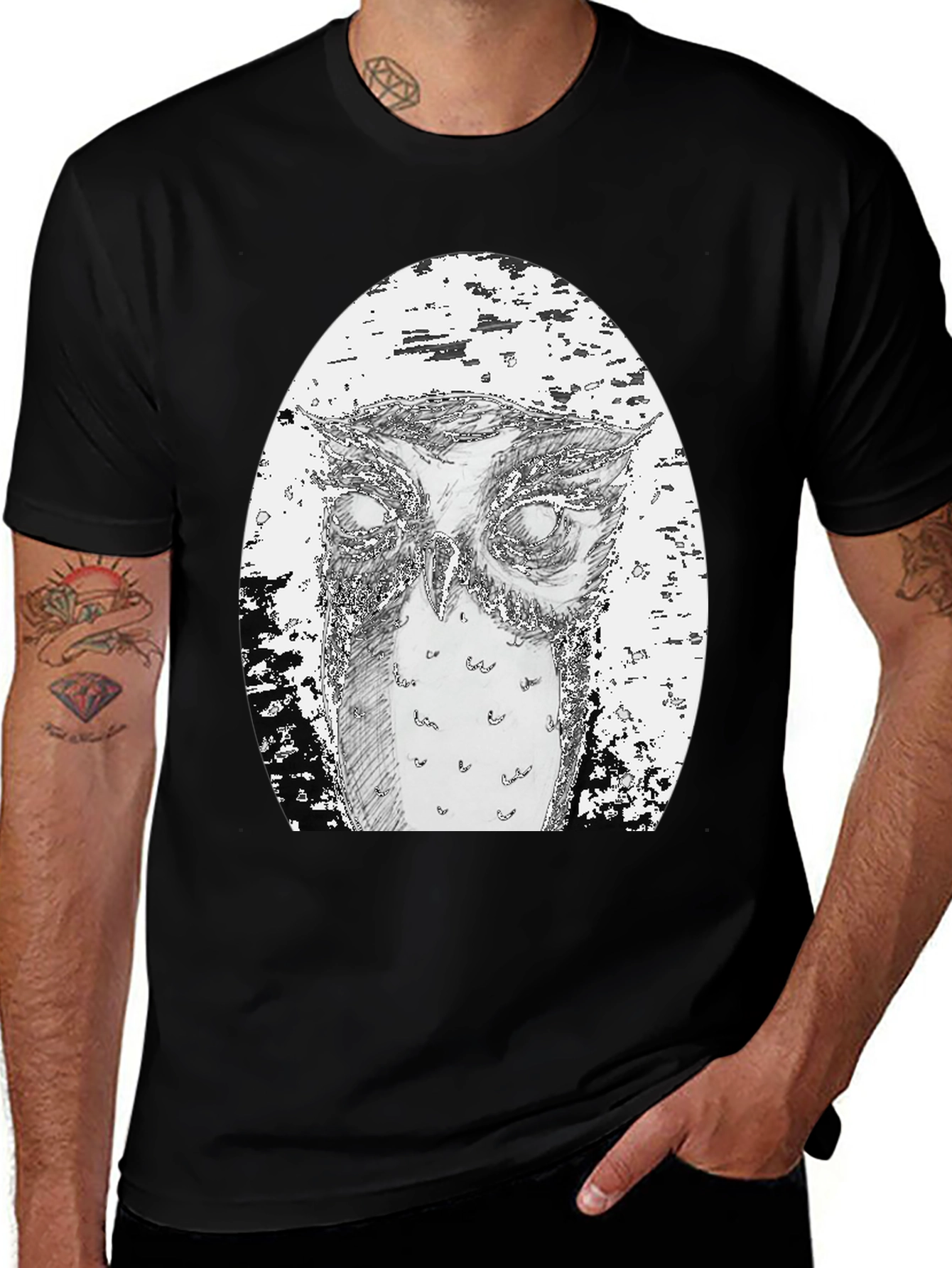 Owl Graphic Tee - Unique Hand Drawn Design