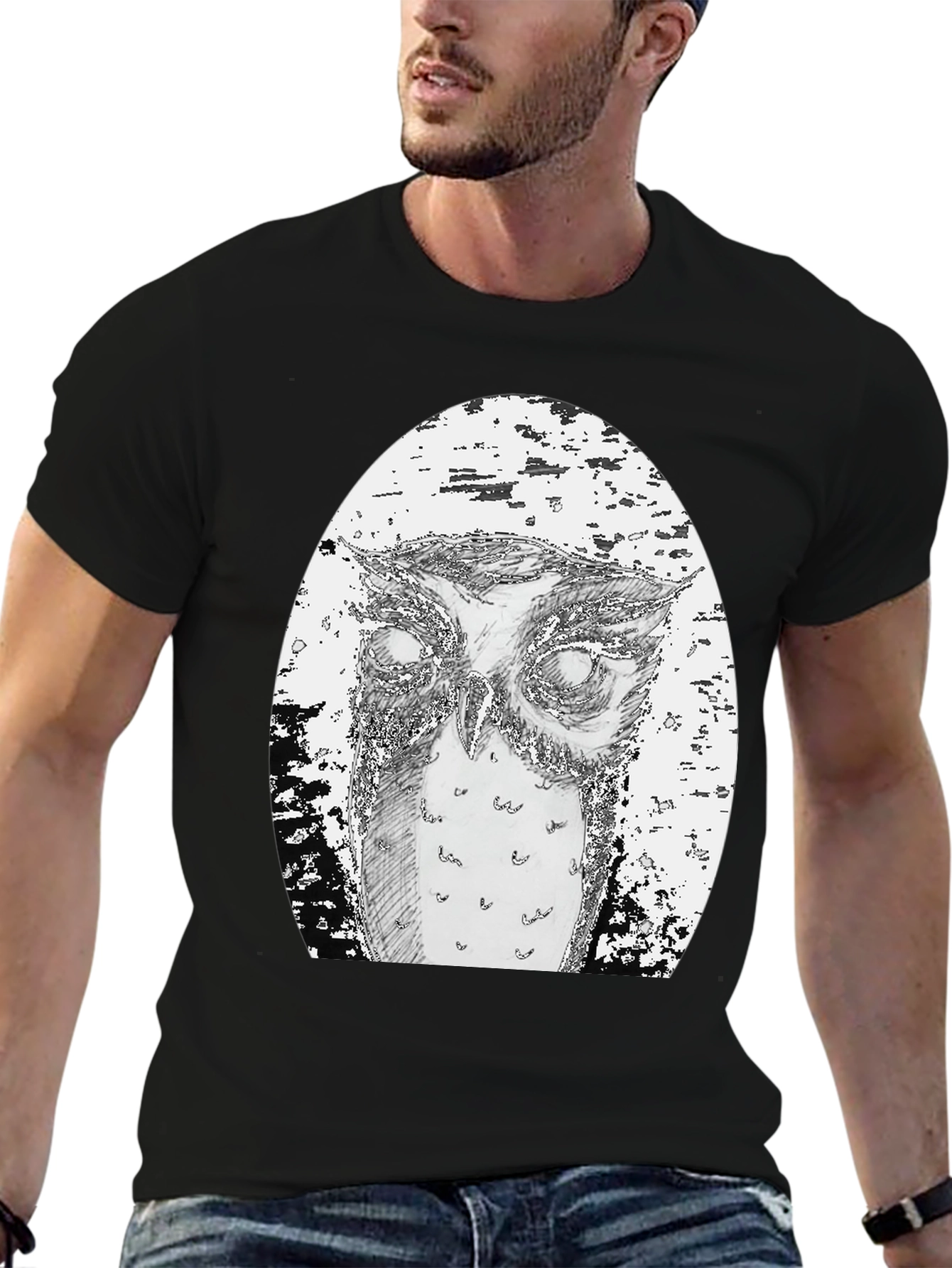 Owl Graphic Tee - Unique Hand Drawn Design