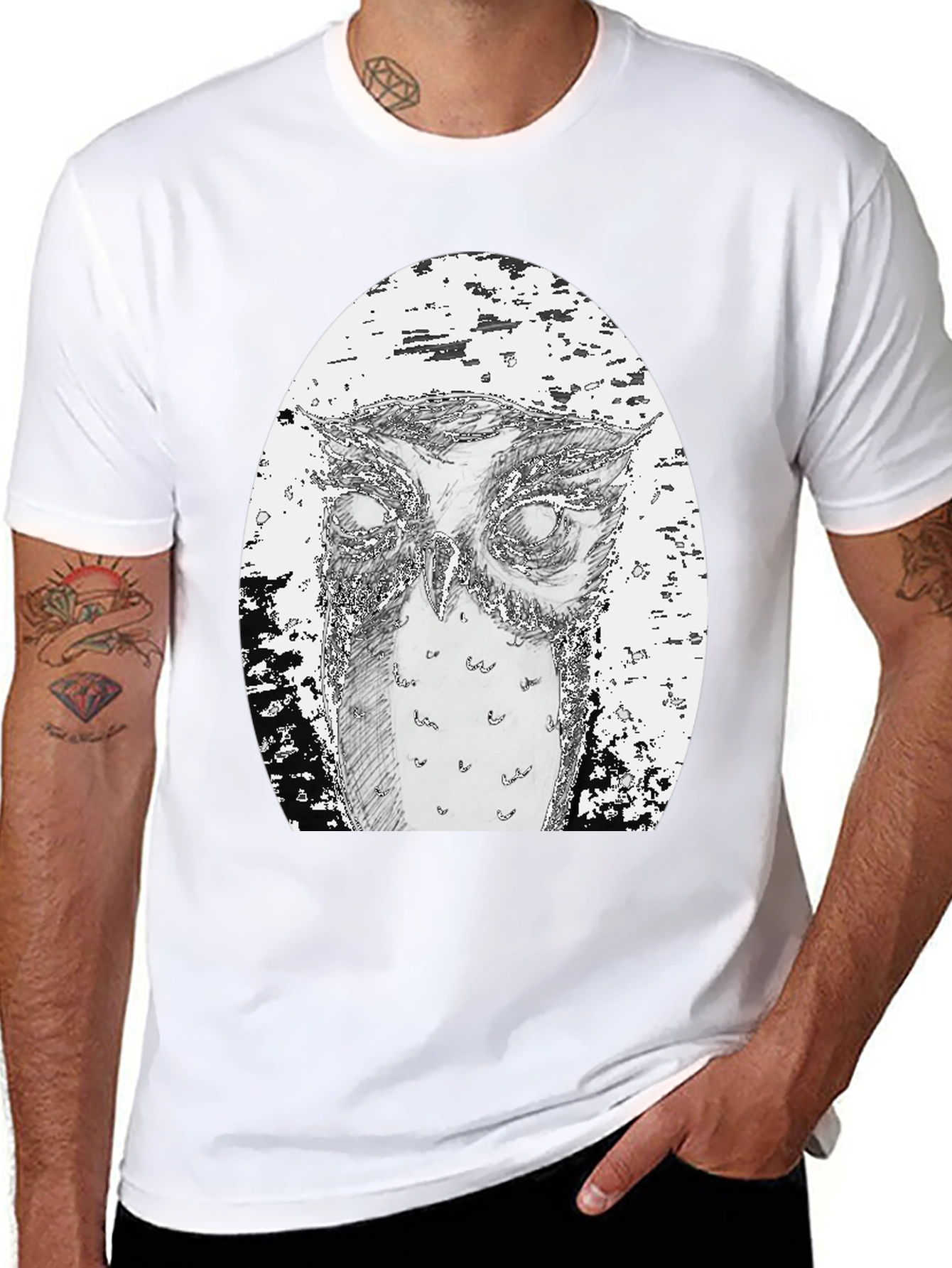 Owl Graphic Tee - Unique Hand Drawn Design