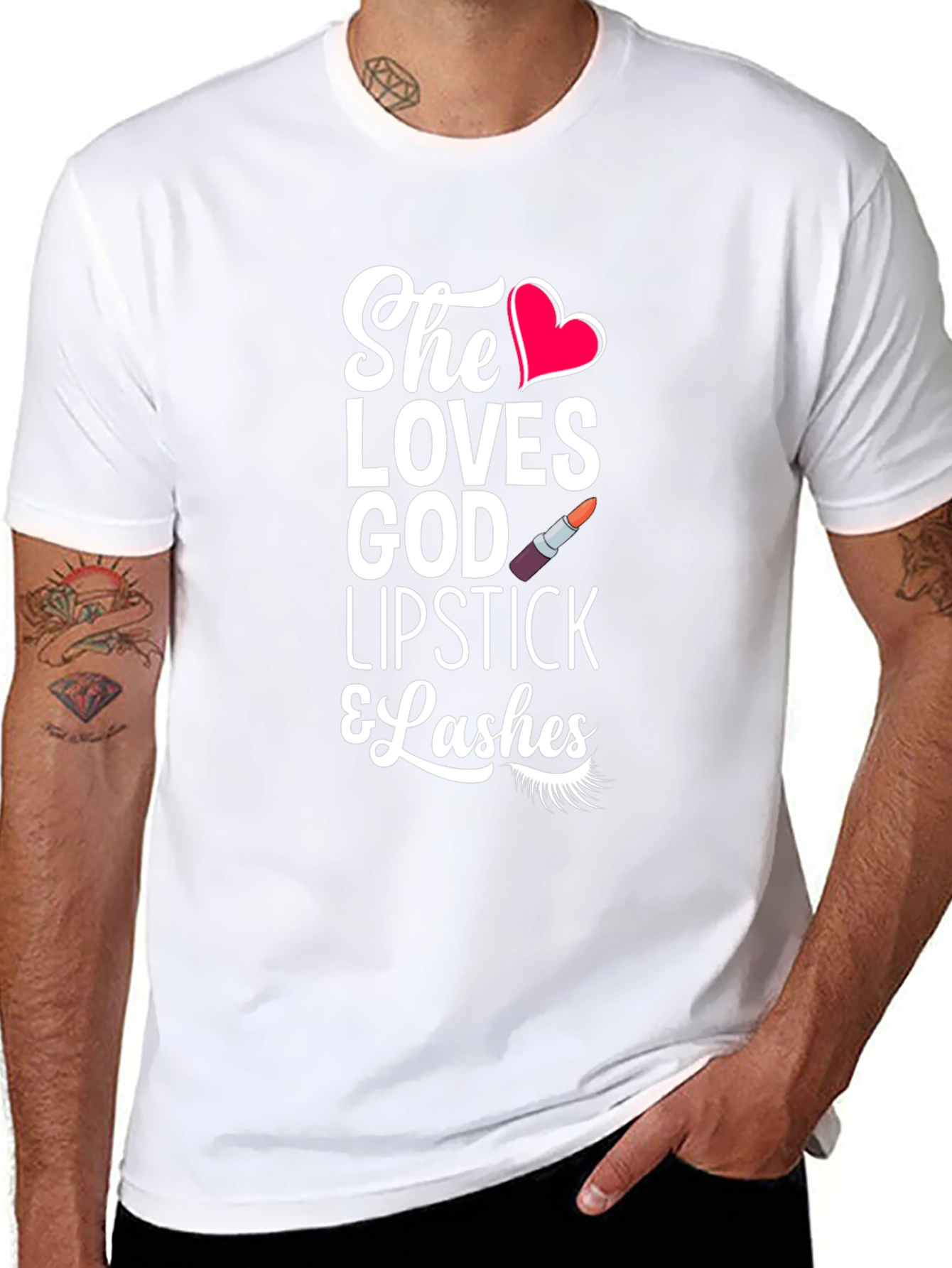 She Loves God Lipstick & Lashes Graphic T-Shirt