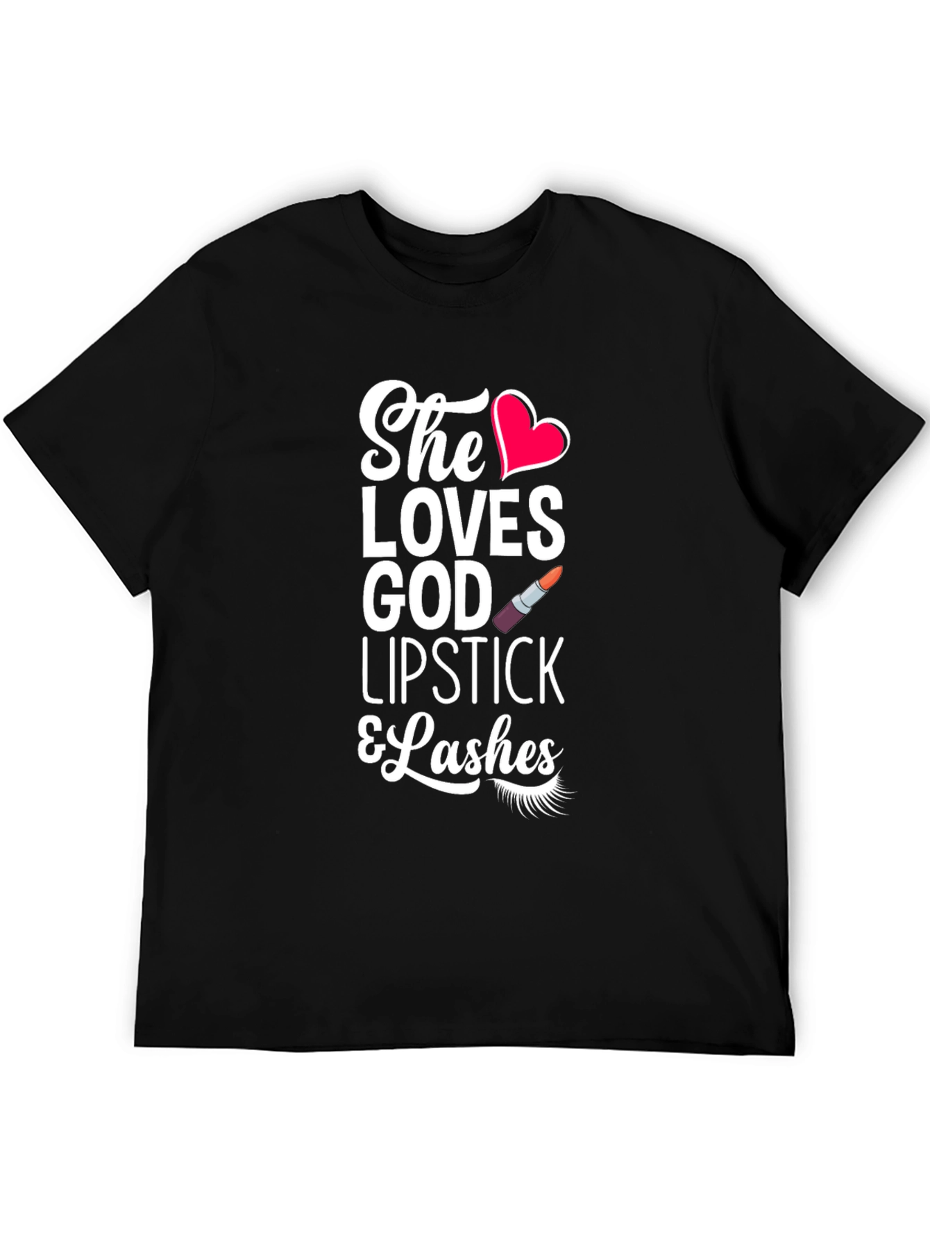 She Loves God Lipstick & Lashes Graphic T-Shirt