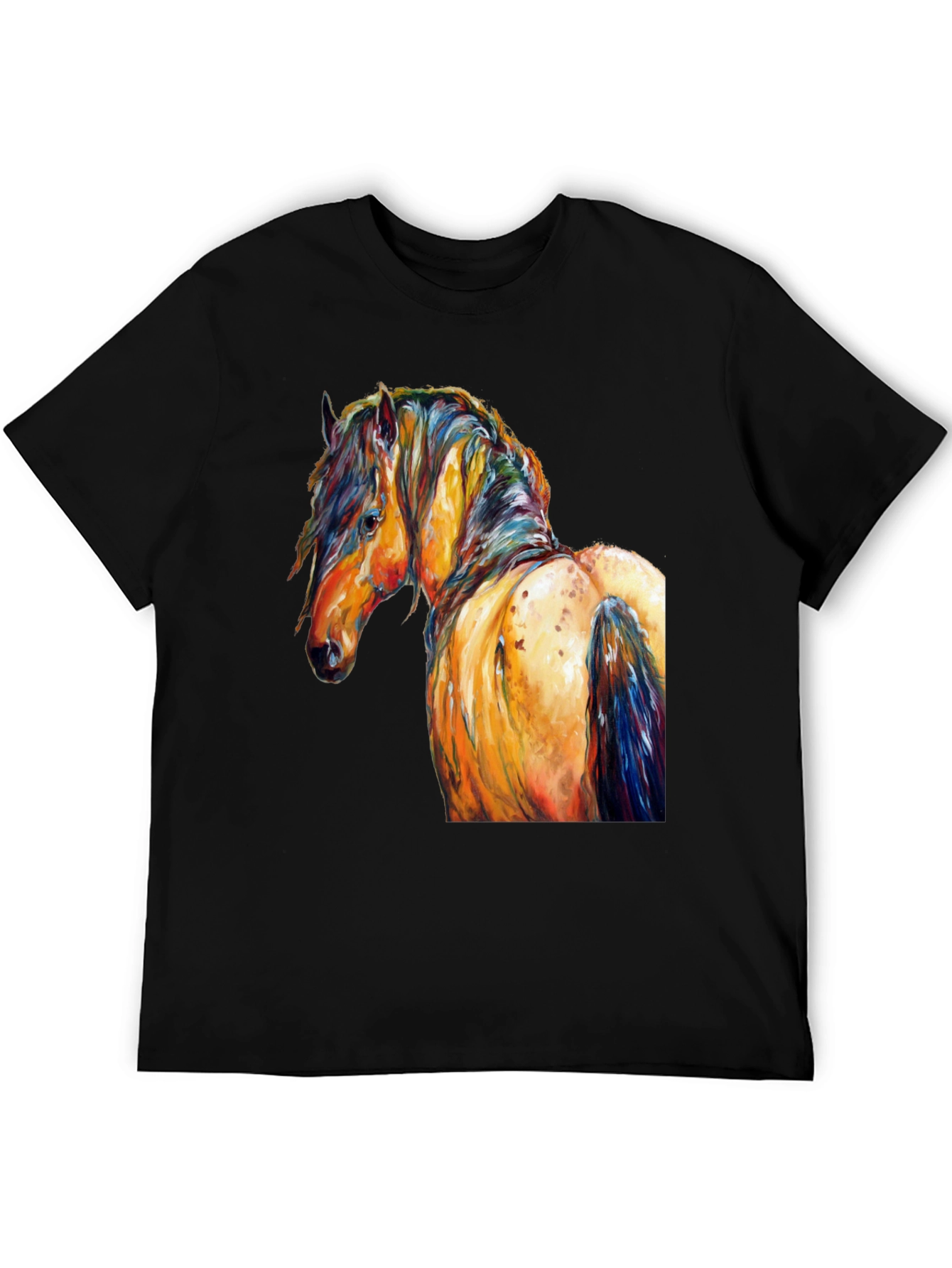Vibrant Horse Art Print Black T-Shirt