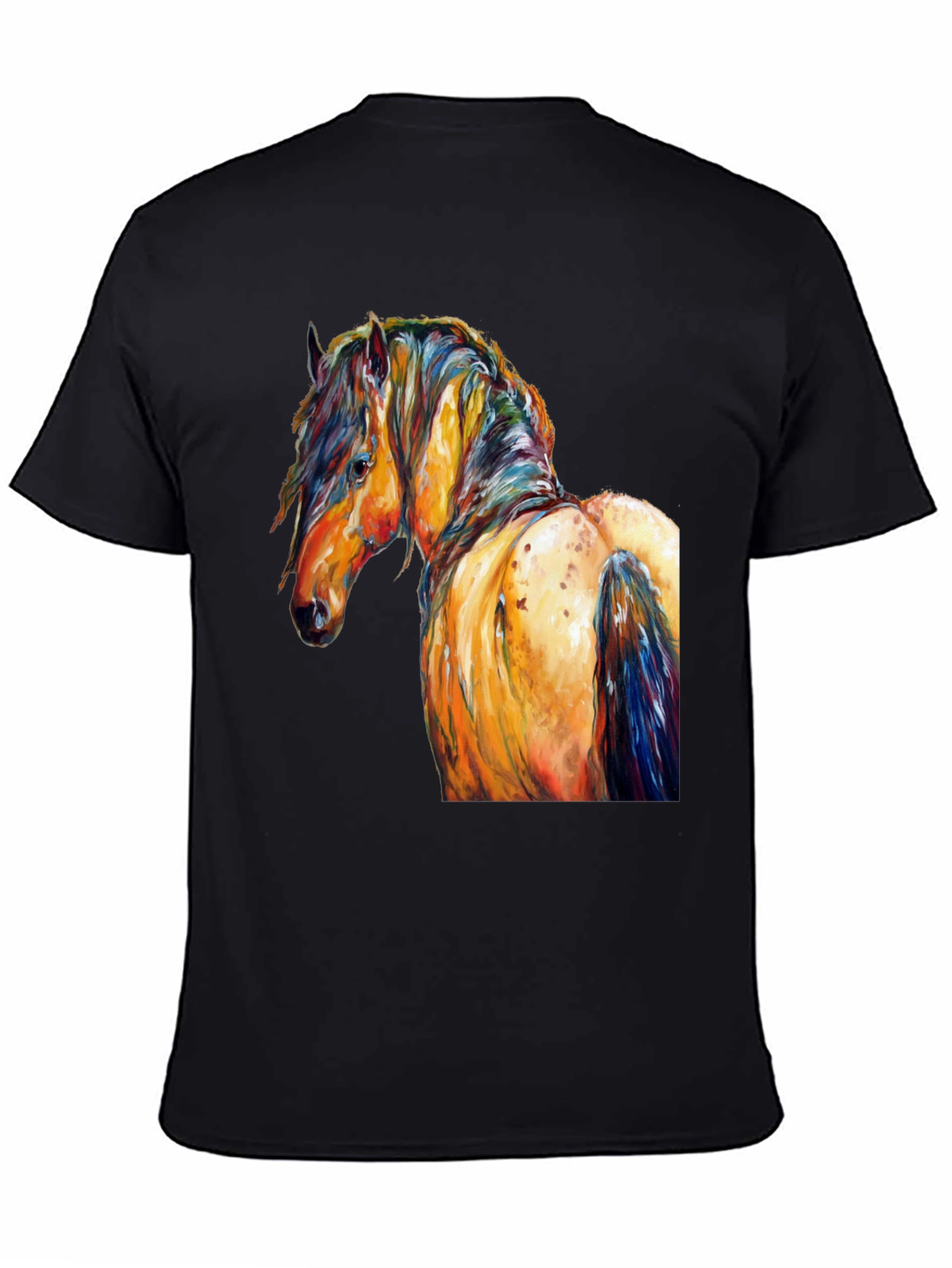 Vibrant Horse Art Print Black T-Shirt