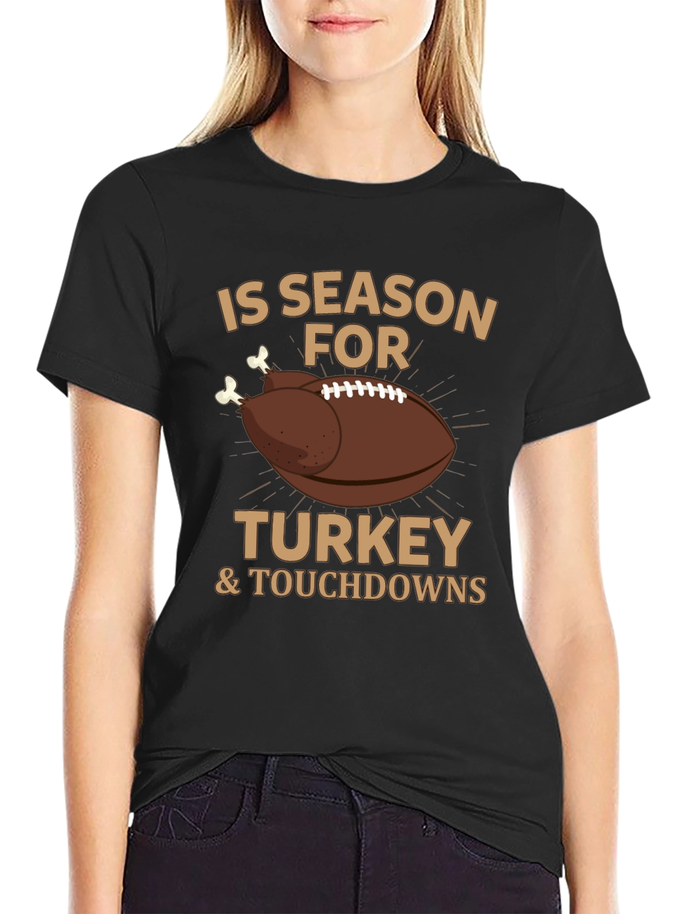 Thanksgiving Football T-Shirt - Turkey & Touchdowns
