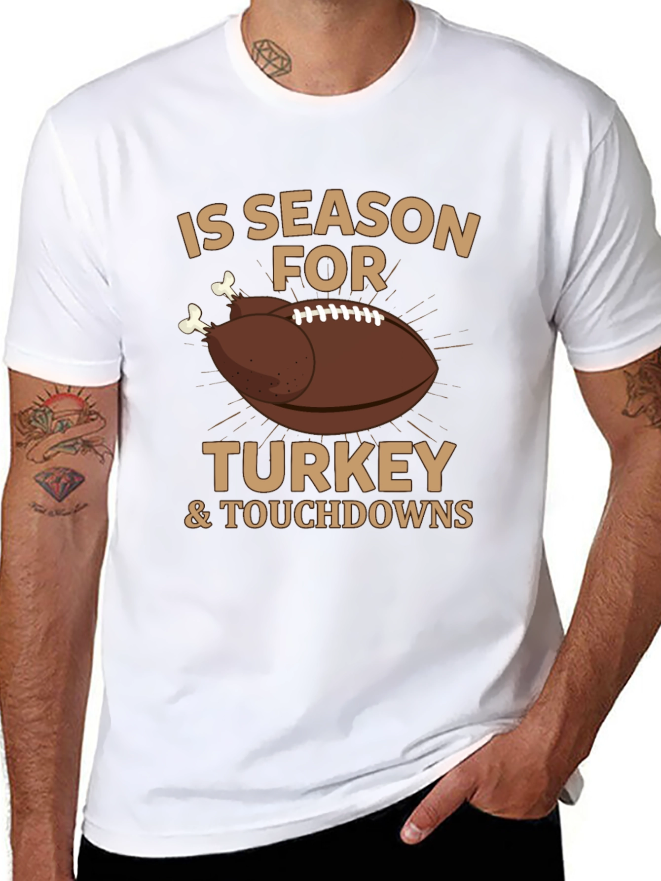 Thanksgiving Football T-Shirt - Turkey & Touchdowns