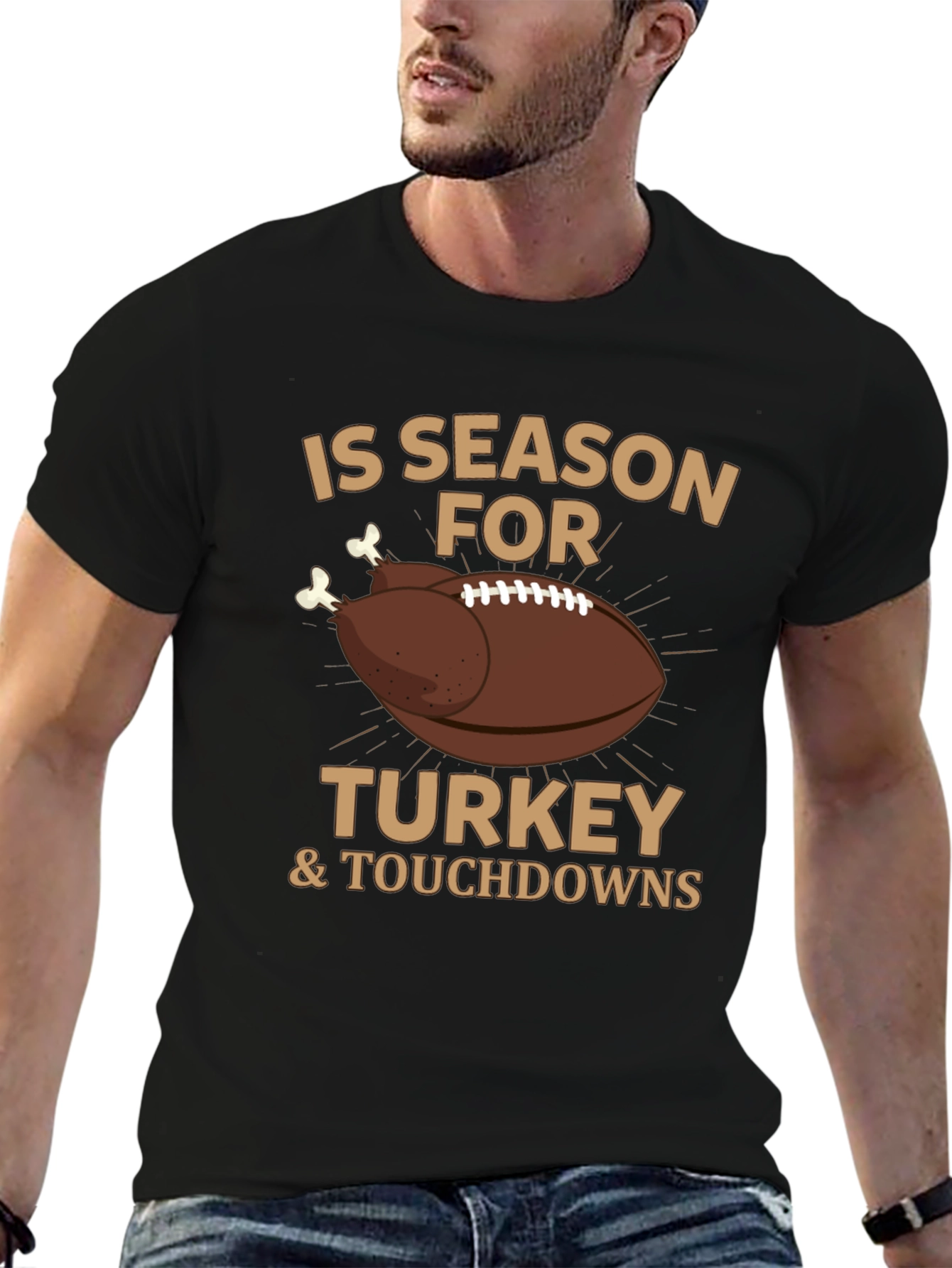 Thanksgiving Football T-Shirt - Turkey & Touchdowns
