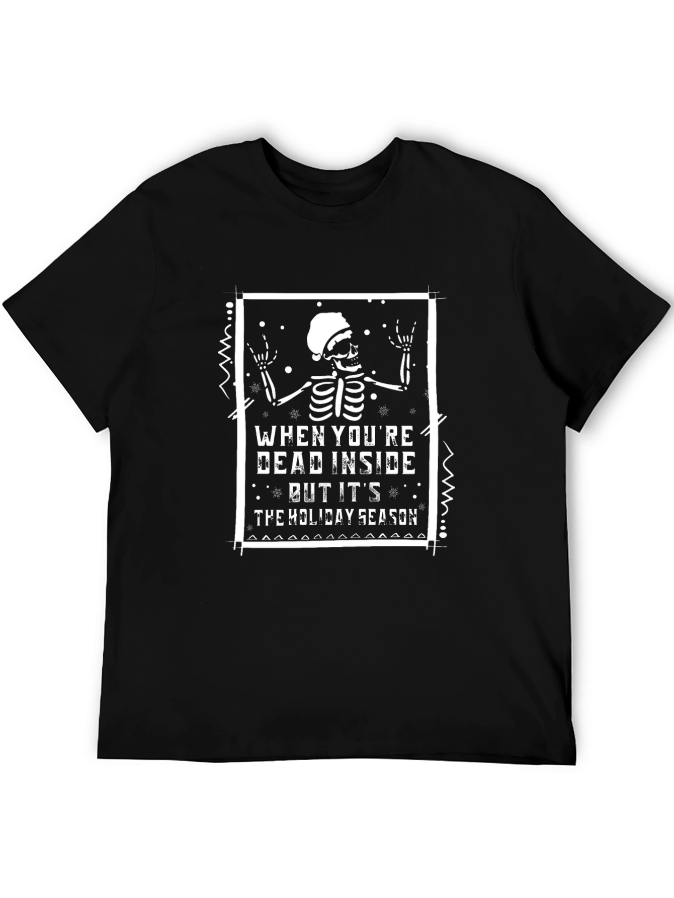 Holiday Skeleton Graphic T-Shirt - Unisex Black Tee