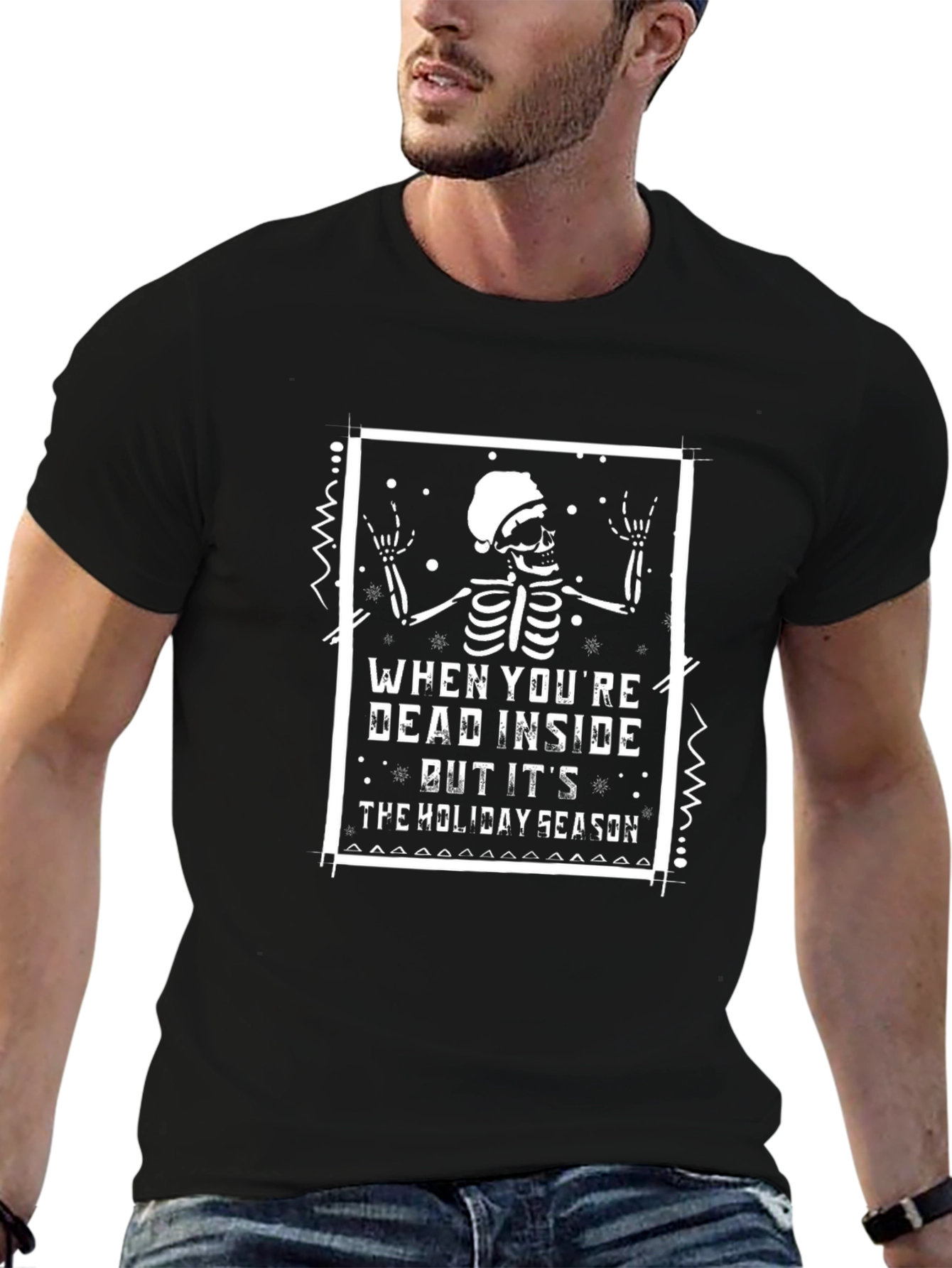 Holiday Skeleton Graphic T-Shirt - Unisex Black Tee