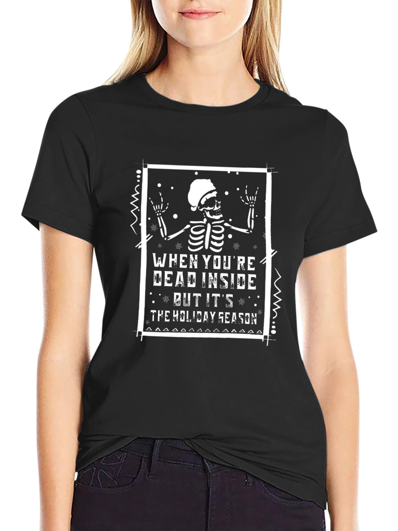 Holiday Skeleton Graphic T-Shirt - Unisex Black Tee