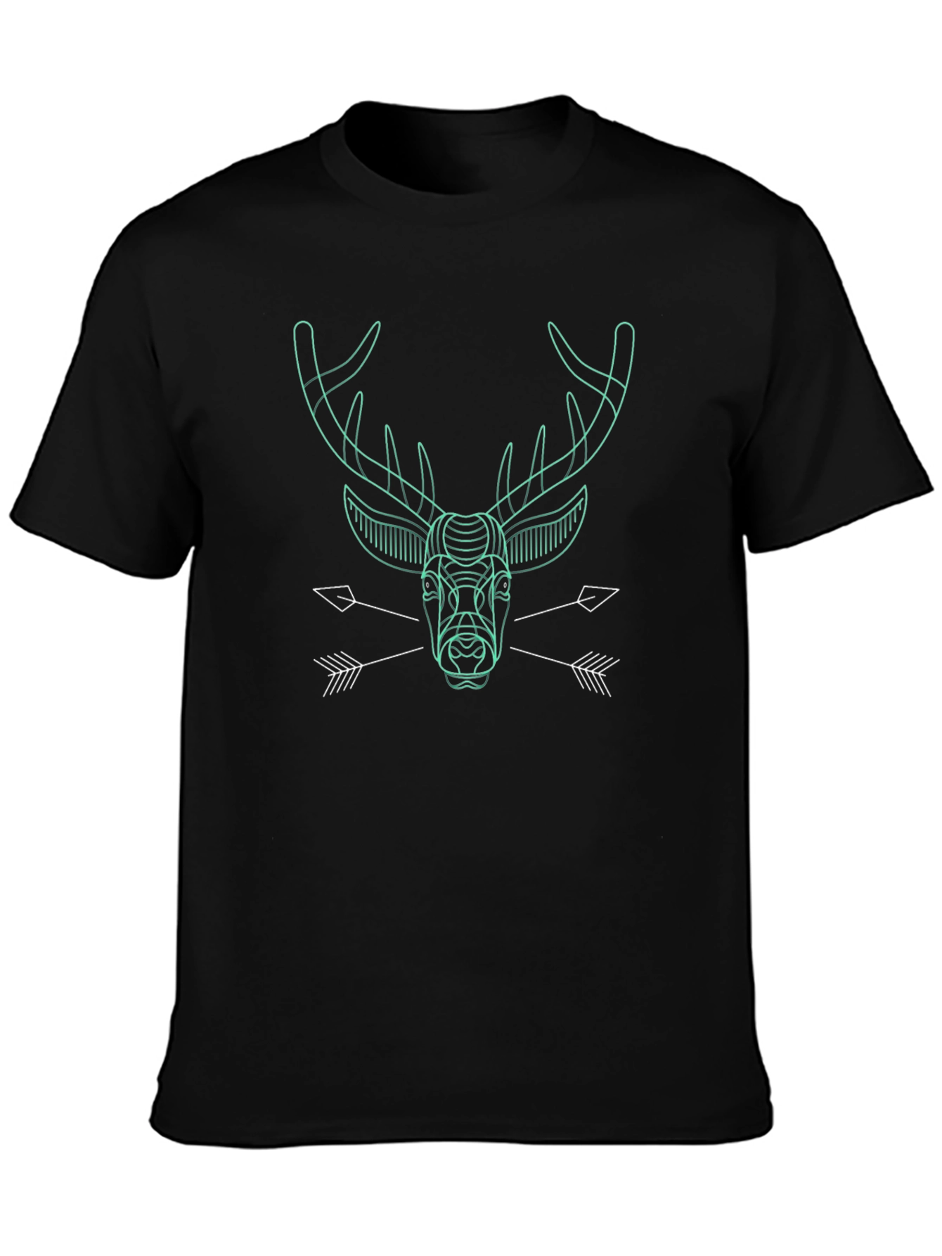 Geometric Deer Graphic Print Black T-Shirt