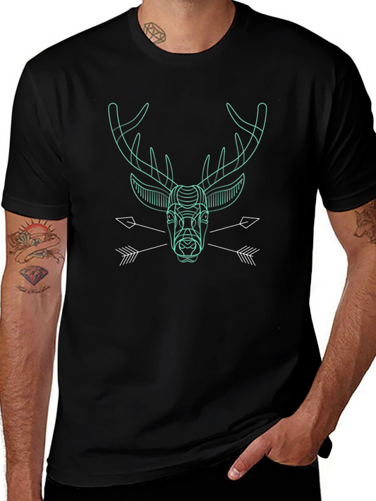 Geometric Deer Graphic Print Black T-Shirt