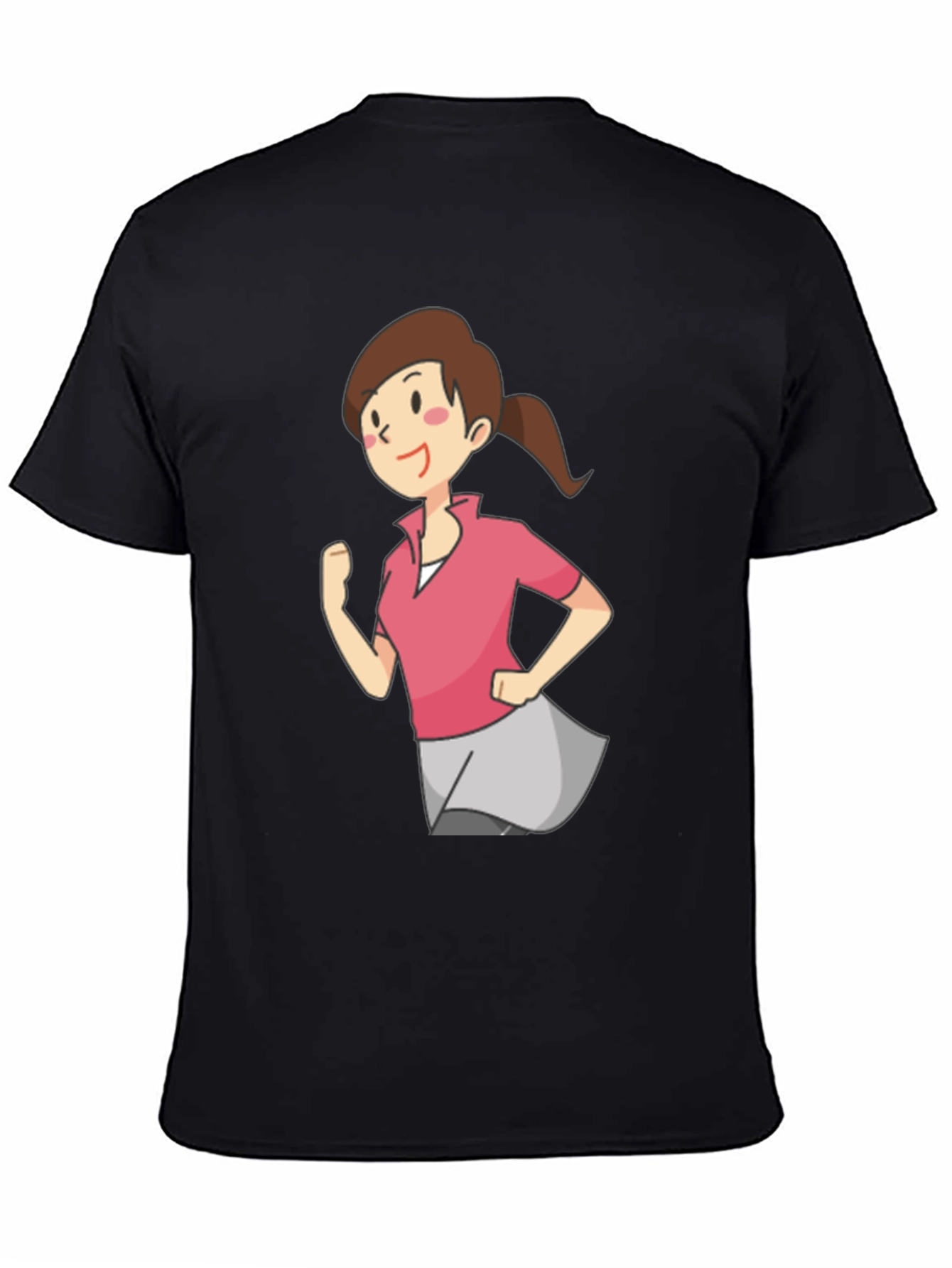 Cartoon Girl Running Black T-Shirt