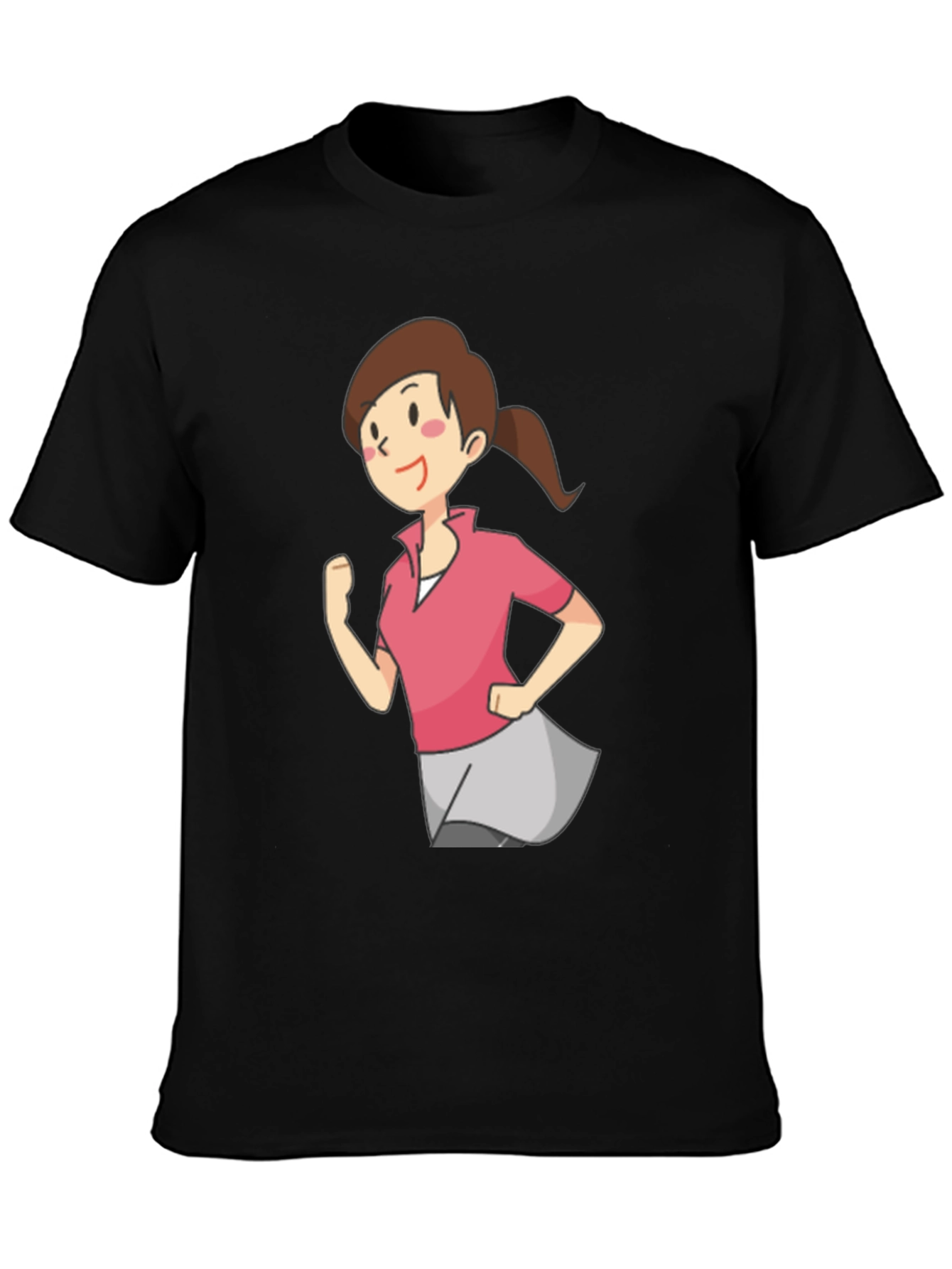 Cartoon Girl Running Black T-Shirt
