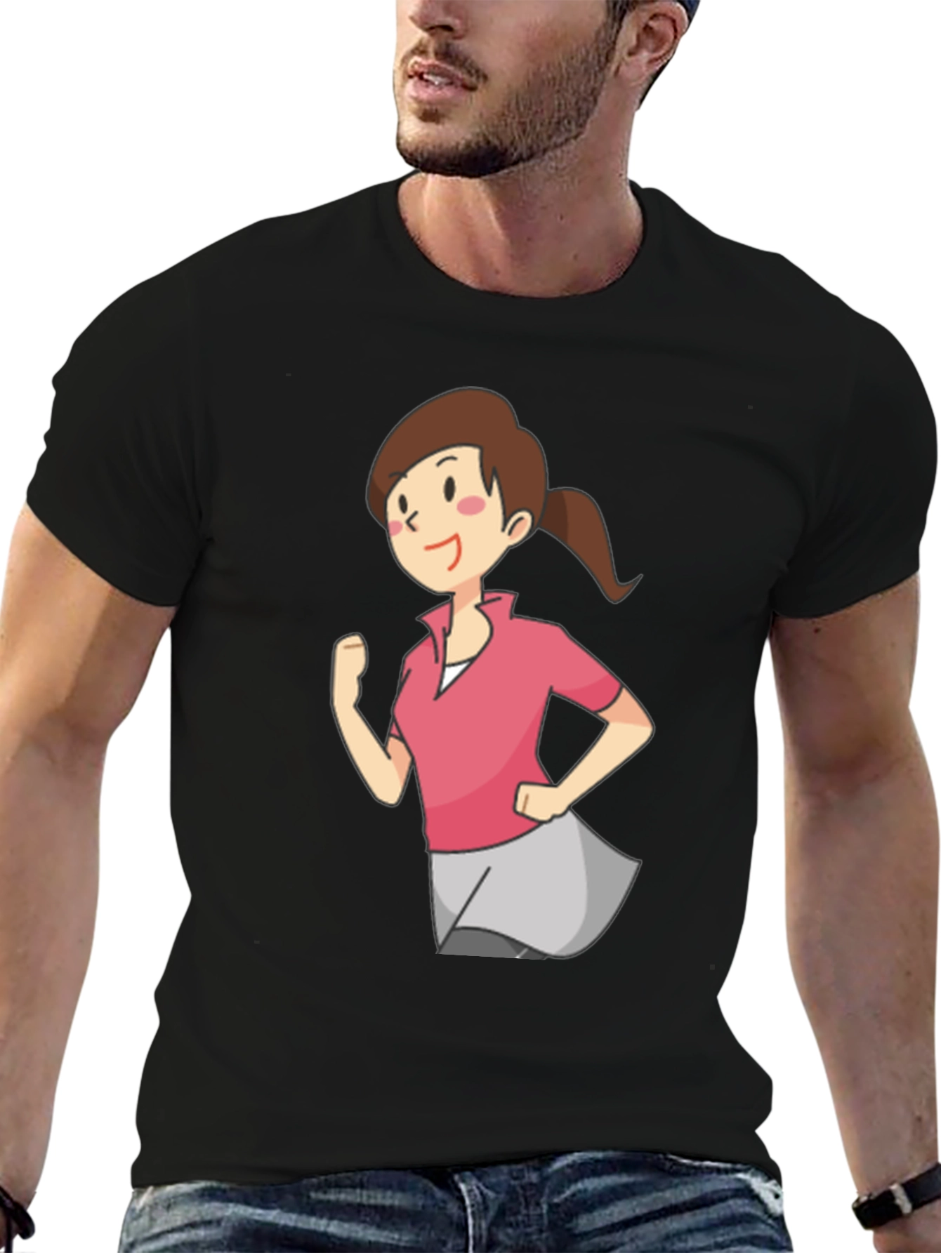 Cartoon Girl Running Black T-Shirt