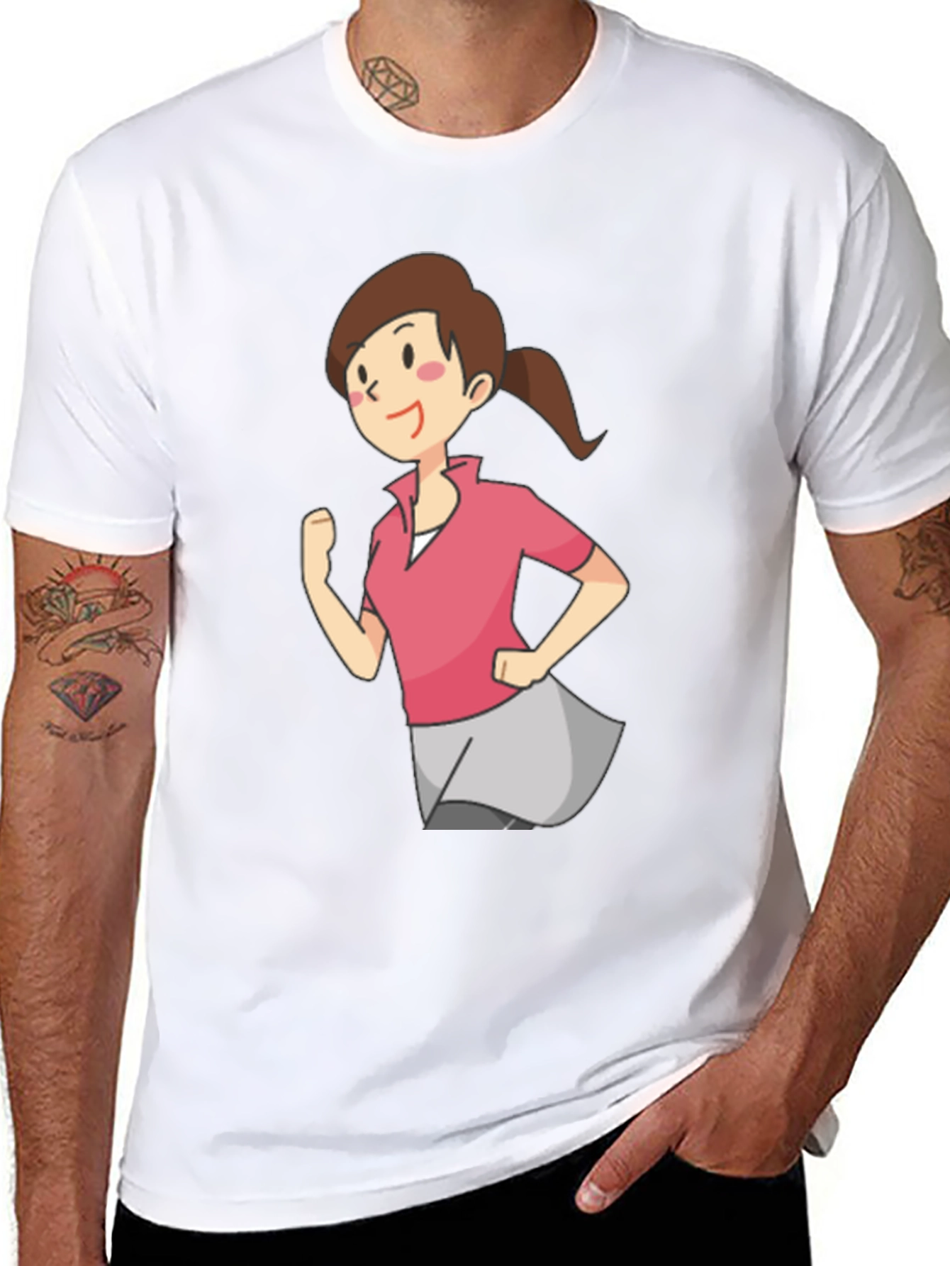 Cartoon Girl Running Black T-Shirt