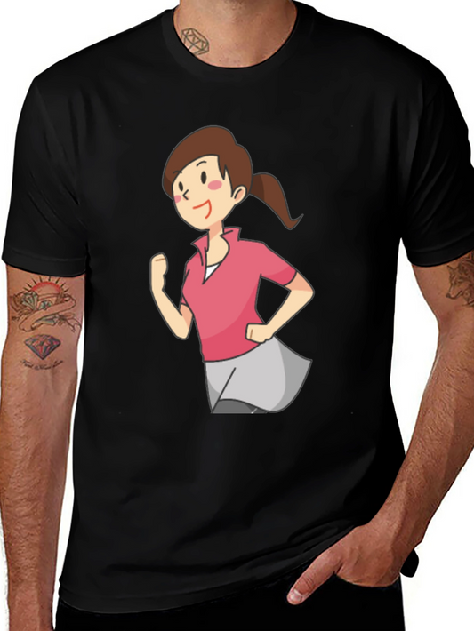 Cartoon Girl Running Black T-Shirt