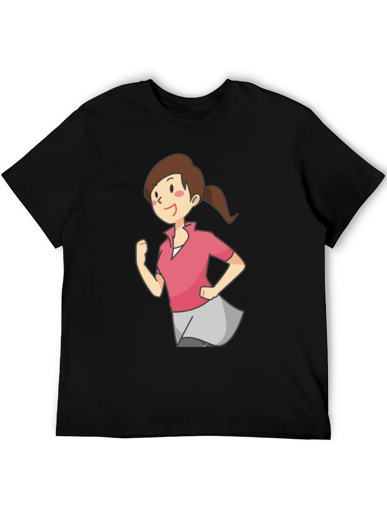 Cartoon Girl Running Black T-Shirt