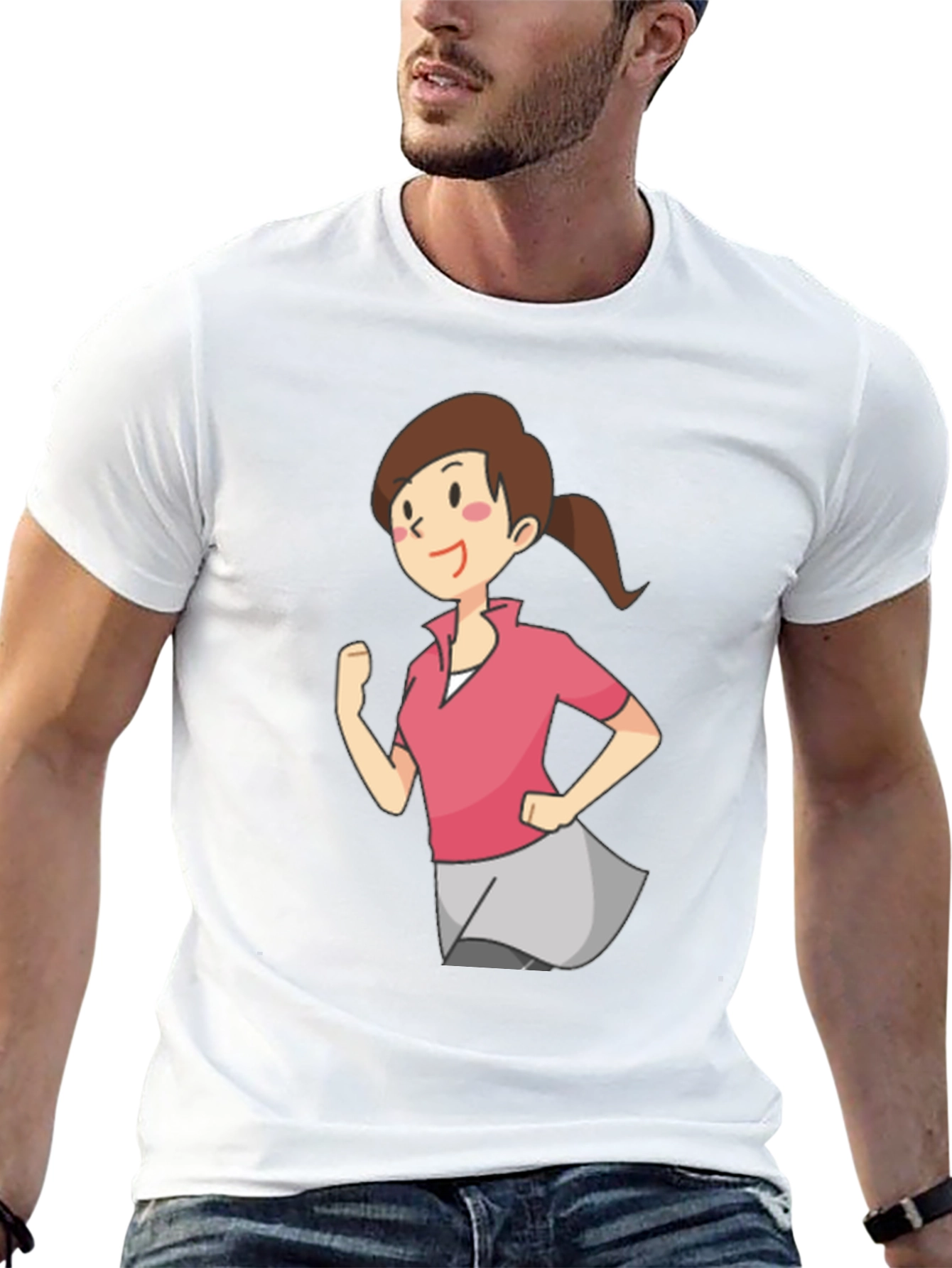Cartoon Girl Running Black T-Shirt