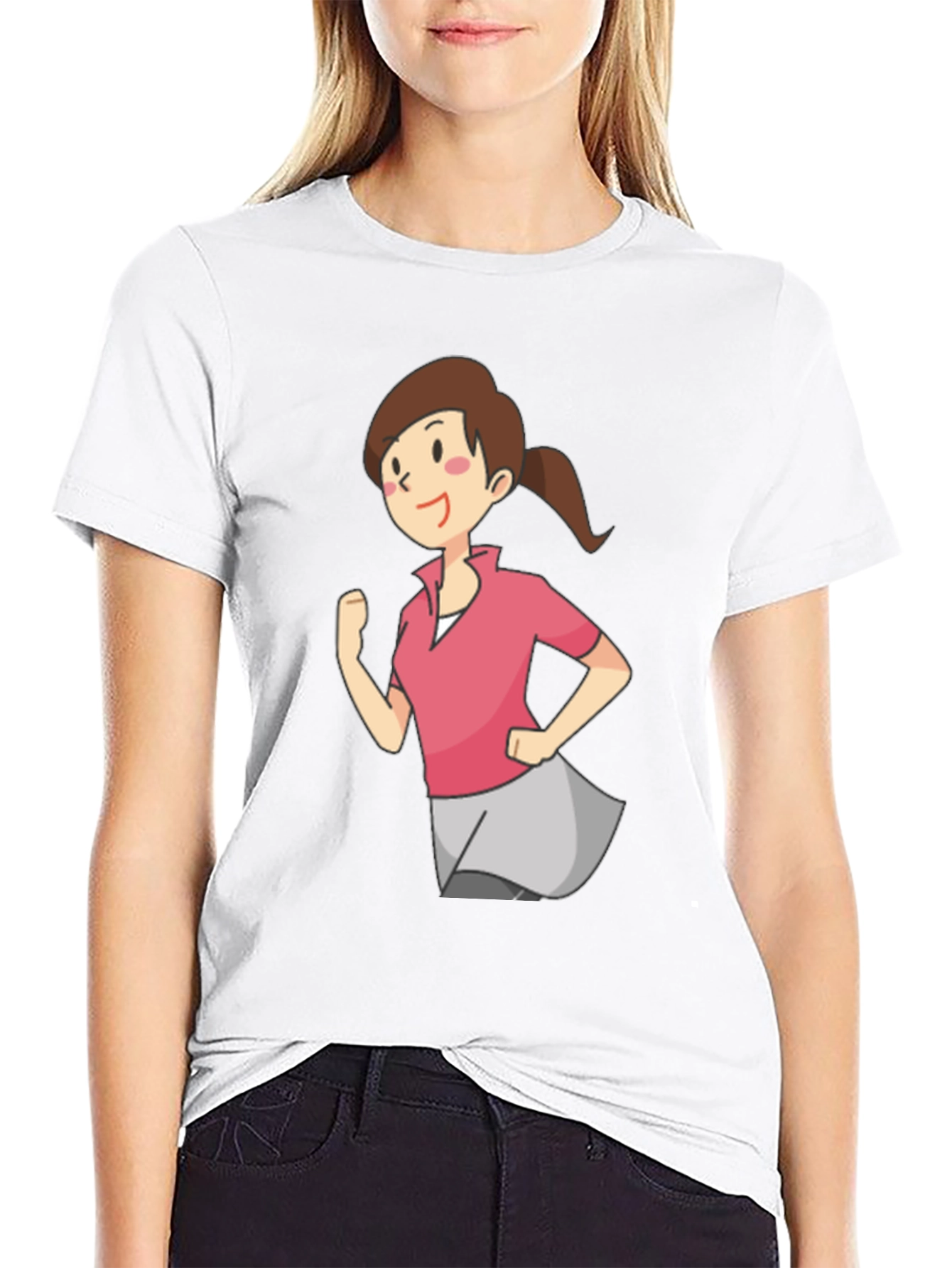 Cartoon Girl Running Black T-Shirt