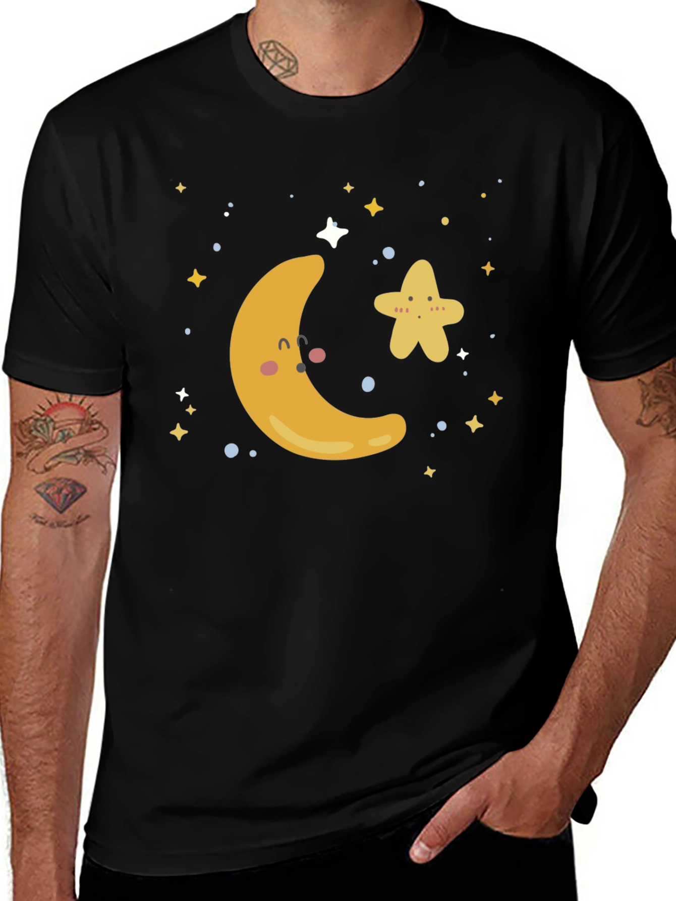 Cute Moon & Star Graphic T-Shirt