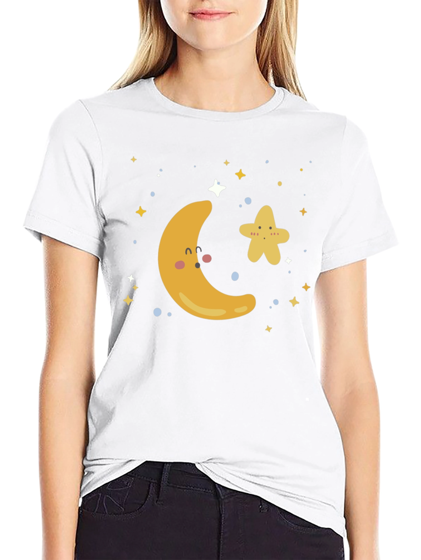 Cute Moon & Star Graphic T-Shirt