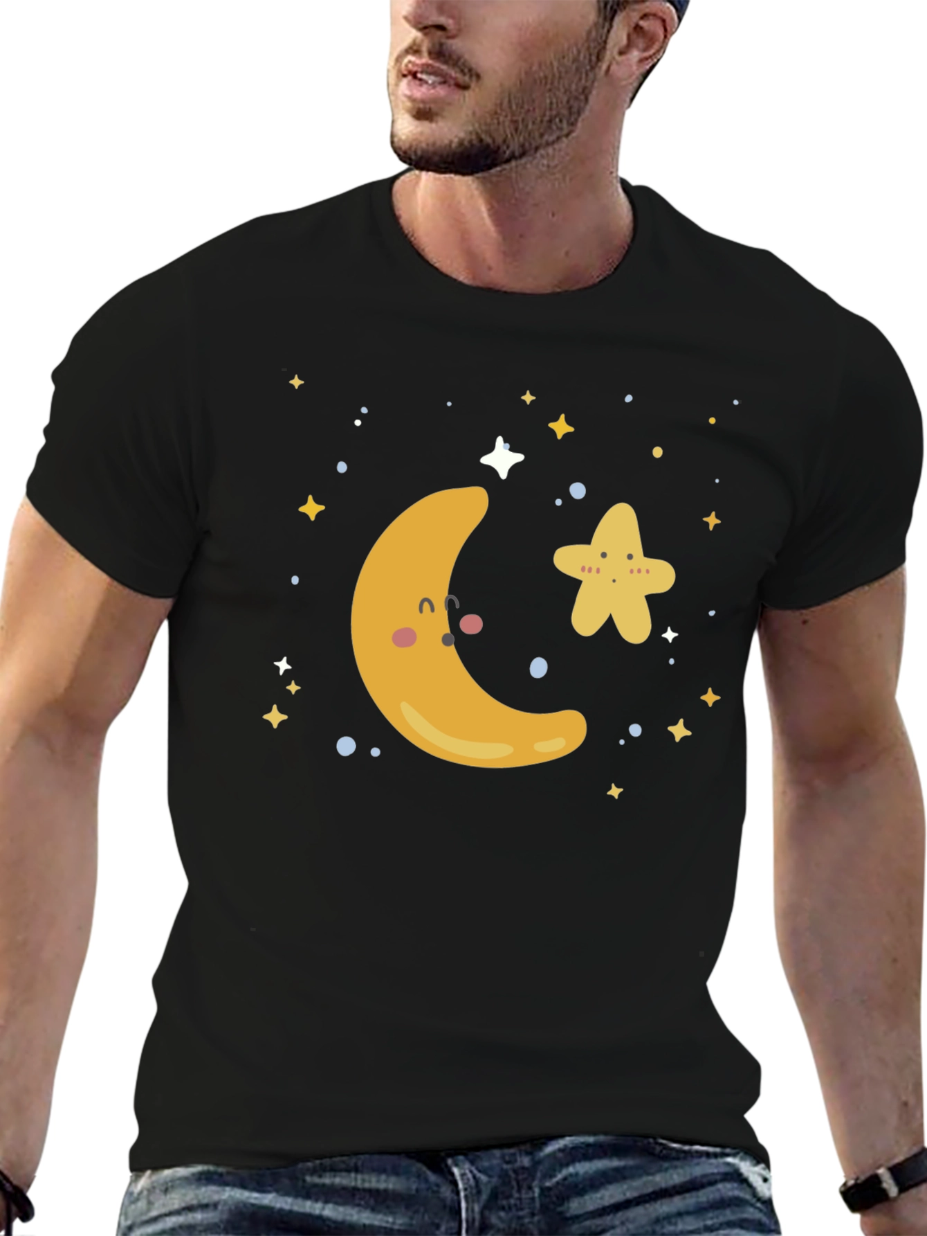 Cute Moon & Star Graphic T-Shirt