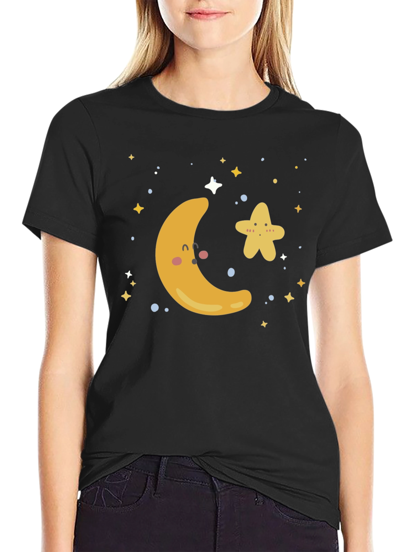 Cute Moon & Star Graphic T-Shirt