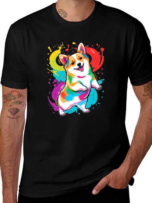 Corgi Splatter Graphic Tee - Trendy Dog Lover Shirt