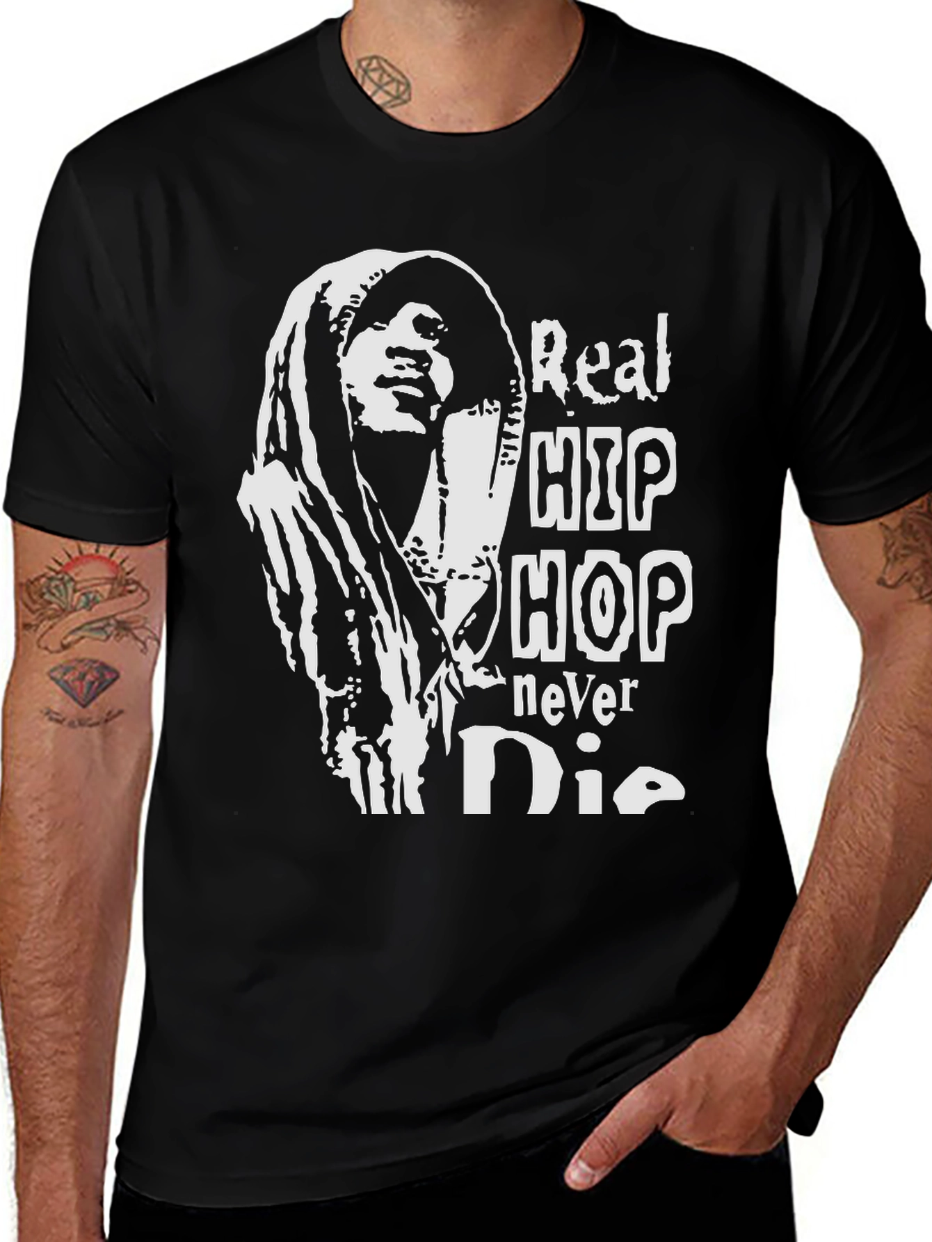 Real Hip Hop Never Die Black Graphic Tee