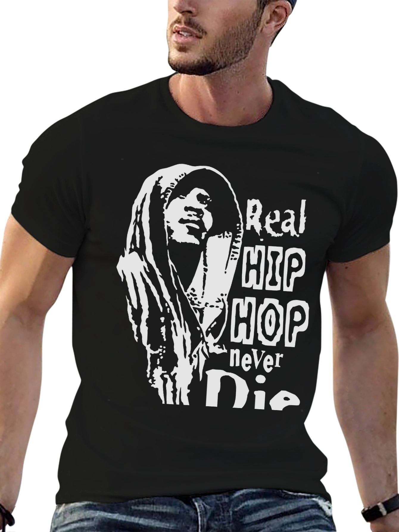 Real Hip Hop Never Die Black Graphic Tee
